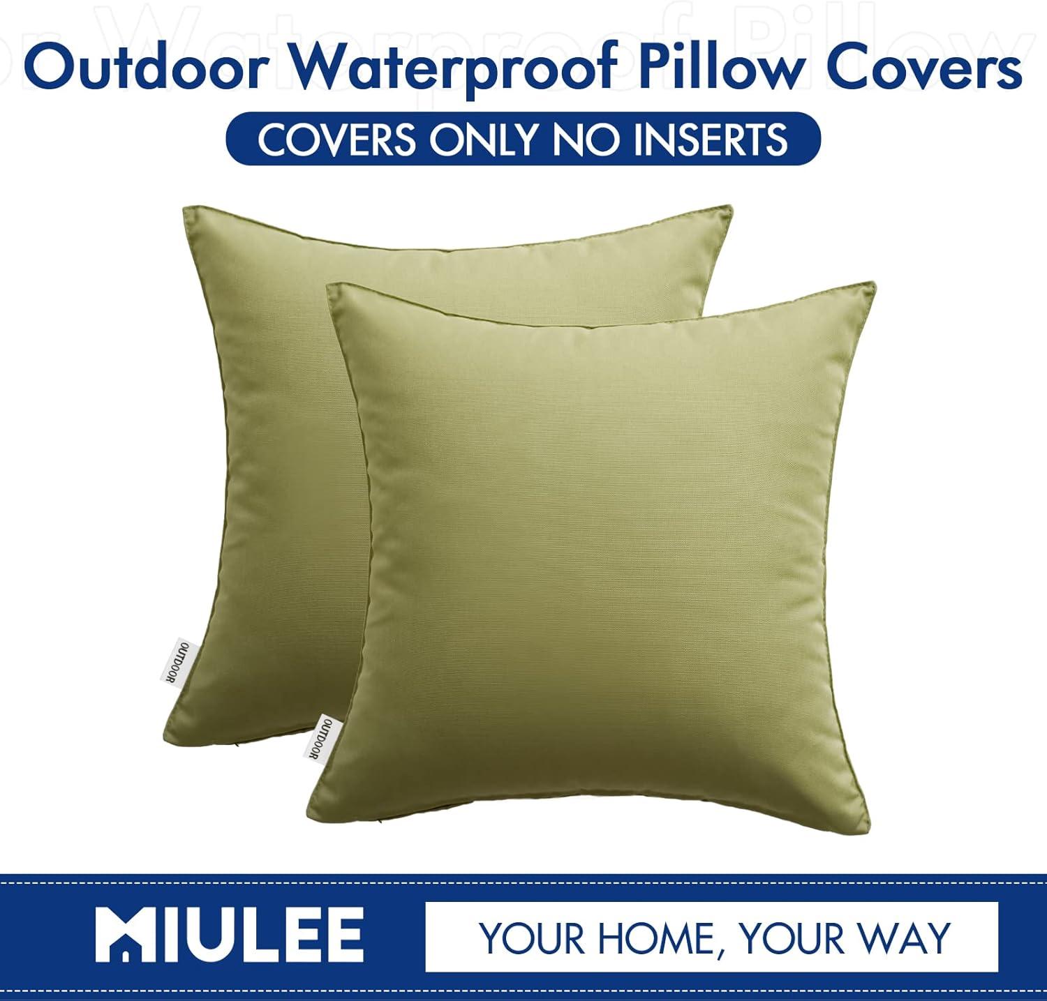 imageMIULEE Pack of 2 Decorative Outdoor Waterproof Pillow Covers Square Garden Cushion Sham Throw Pillowcase Shell for Spring Patio Tent Couch 18x18 Inch Teal BlueSage Green