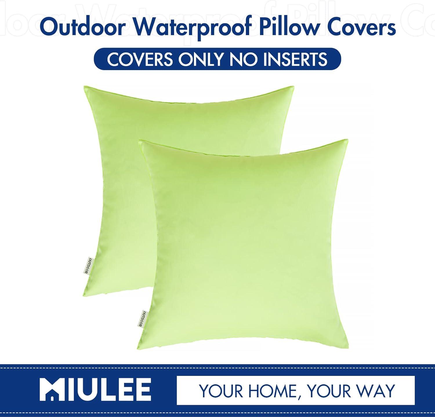 imageMIULEE Pack of 2 Decorative Outdoor Waterproof Pillow Covers Square Garden Cushion Sham Throw Pillowcase Shell for Spring Patio Tent Couch 18x18 Inch Teal BluePale Green
