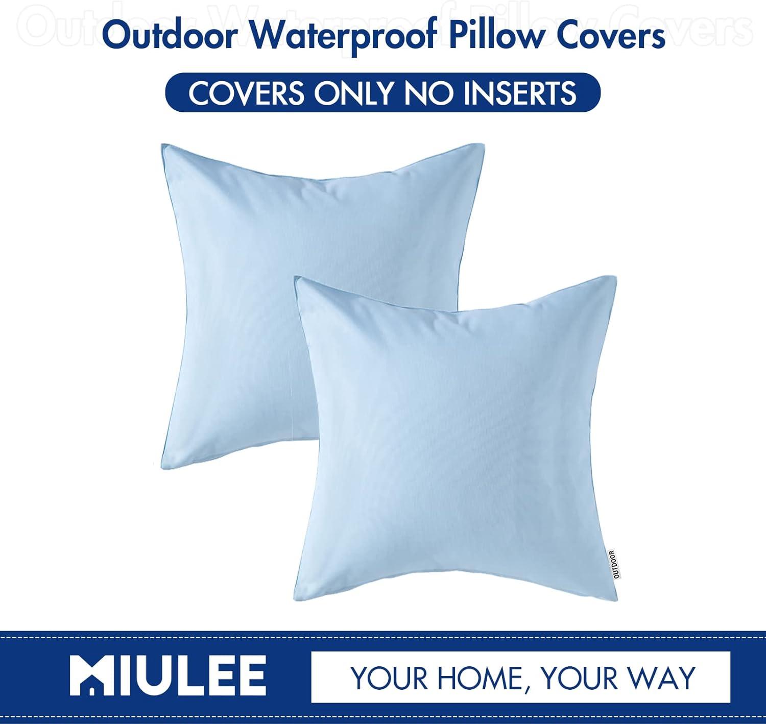 imageMIULEE Pack of 2 Decorative Outdoor Waterproof Pillow Covers Square Garden Cushion Sham Throw Pillowcase Shell for Spring Patio Tent Couch 18x18 Inch Teal BlueLight Blue