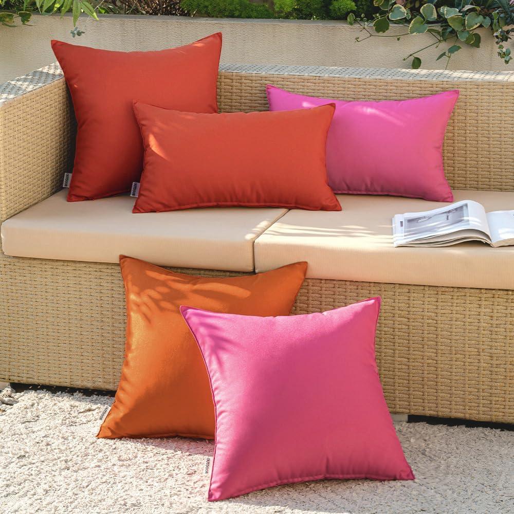imageMIULEE Pack of 2 Decorative Outdoor Waterproof Pillow Covers Square Garden Cushion Sham Throw Pillowcase Shell for Spring Patio Tent Couch 18x18 Inch Teal BlueBurnt Brick