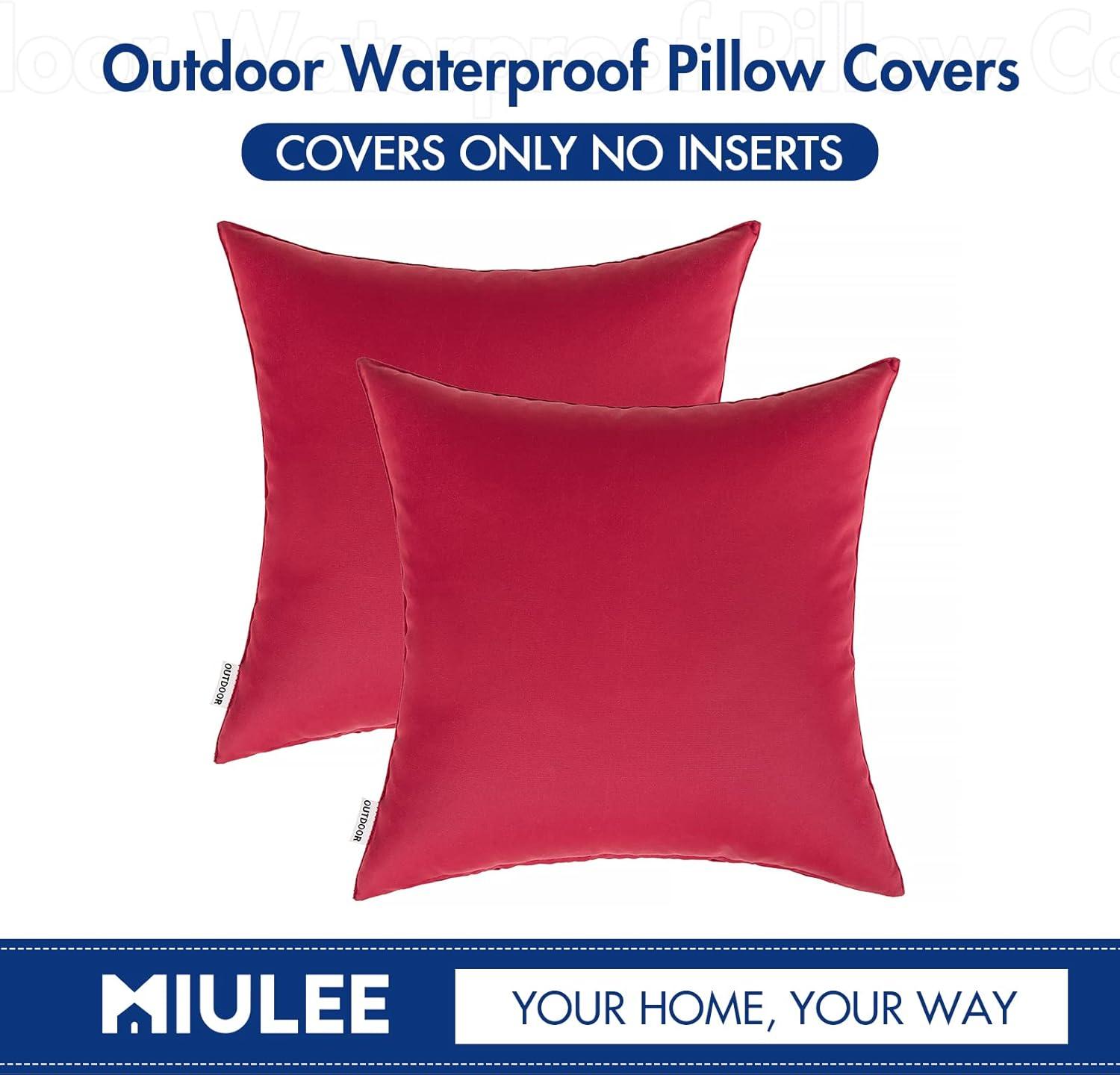 imageMIULEE Pack of 2 Decorative Outdoor Waterproof Pillow Covers Square Garden Cushion Sham Throw Pillowcase Shell for Spring Patio Tent Couch 18x18 Inch Teal BlueRed