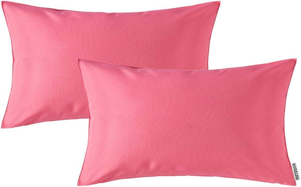 imageMIULEE Pack of 2 Decorative Outdoor Waterproof Pillow Covers Square Garden Cushion Sham Throw Pillowcase Shell for Spring Patio Tent Couch 18x18 Inch Teal BluePink