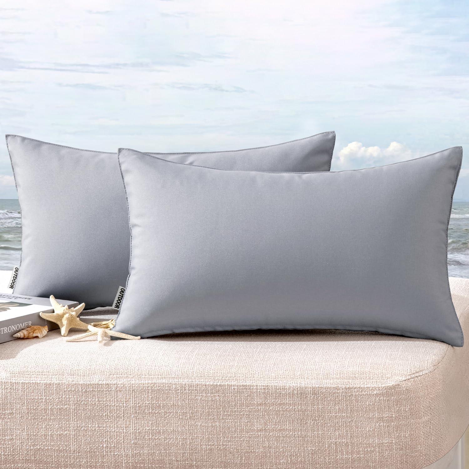 imageMIULEE Pack of 2 Decorative Outdoor Waterproof Pillow Covers Square Garden Cushion Sham Throw Pillowcase Shell for Spring Patio Tent Couch 18x18 Inch Teal BlueLight Grey