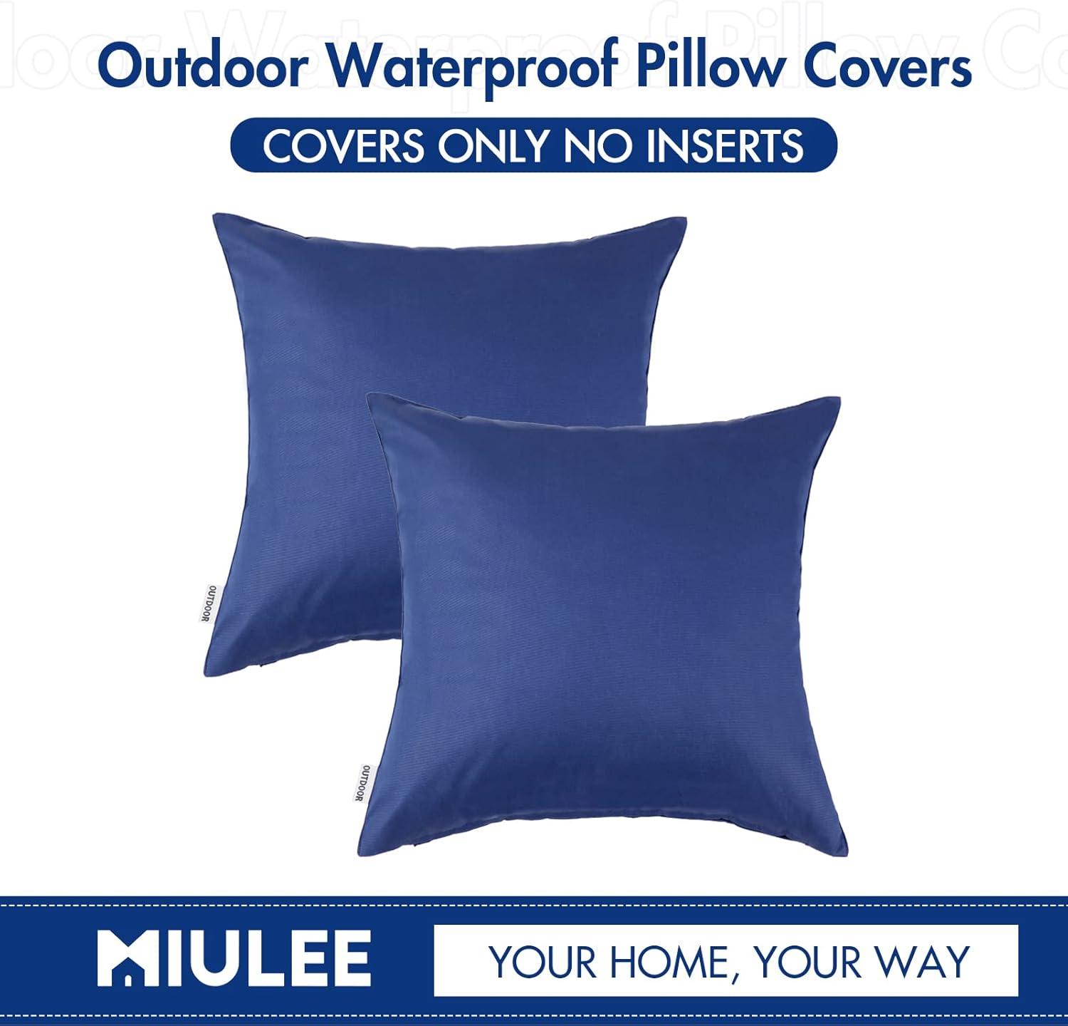 imageMIULEE Pack of 2 Decorative Outdoor Waterproof Pillow Covers Square Garden Cushion Sham Throw Pillowcase Shell for Spring Patio Tent Couch 18x18 Inch Teal BlueNavy Blue