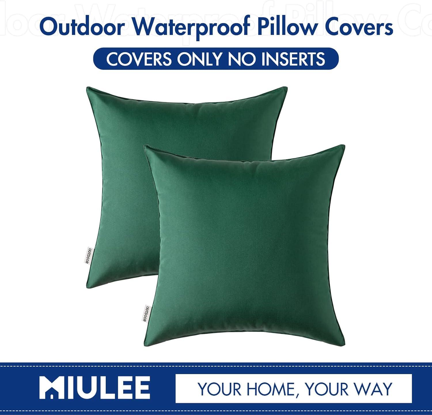 imageMIULEE Pack of 2 Decorative Outdoor Waterproof Pillow Covers Square Garden Cushion Sham Throw Pillowcase Shell for Spring Patio Tent Couch 18x18 Inch Teal BlueArmy Green
