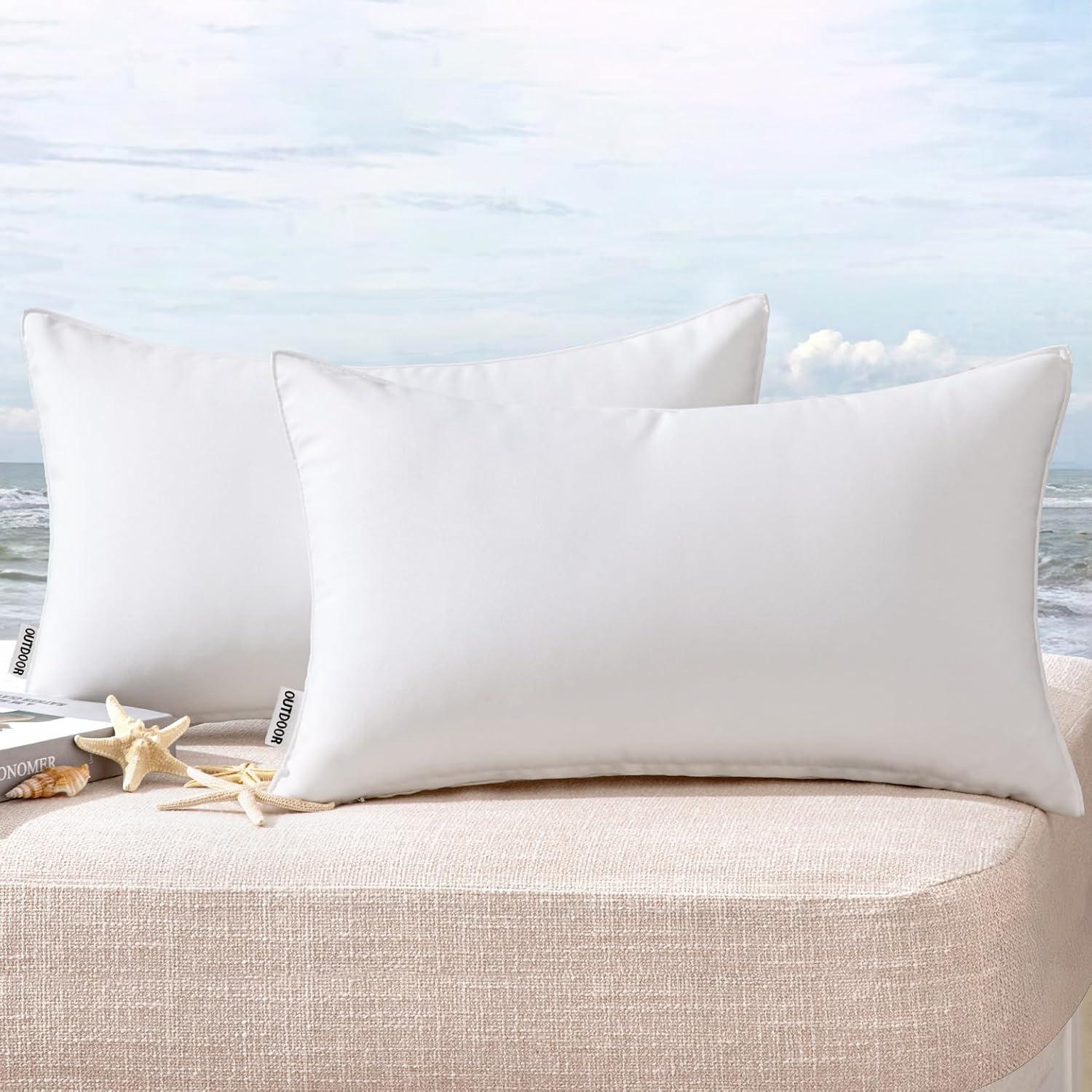 imageMIULEE Pack of 2 Decorative Outdoor Waterproof Pillow Covers Square Garden Cushion Sham Throw Pillowcase Shell for Spring Patio Tent Couch 18x18 Inch Teal BlueWhite