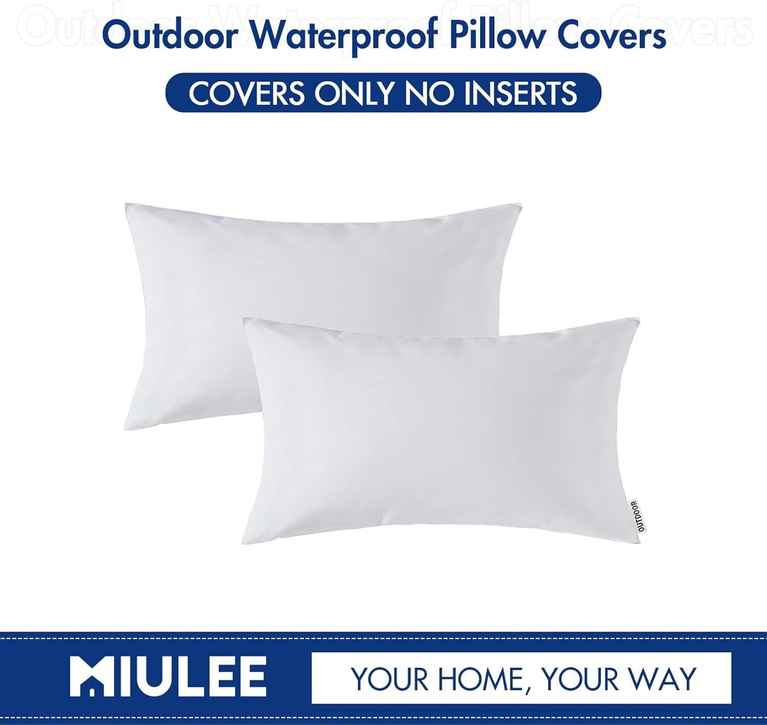 imageMIULEE Pack of 2 Decorative Outdoor Waterproof Pillow Covers Square Garden Cushion Sham Throw Pillowcase Shell for Spring Patio Tent Couch 18x18 Inch Teal BlueWhite