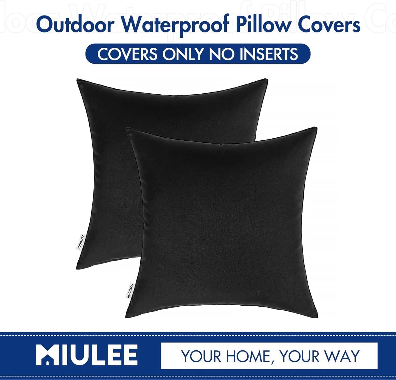 imageMIULEE Pack of 2 Decorative Outdoor Waterproof Pillow Covers Square Garden Cushion Sham Throw Pillowcase Shell for Spring Patio Tent Couch 18x18 Inch Teal BlueBlack