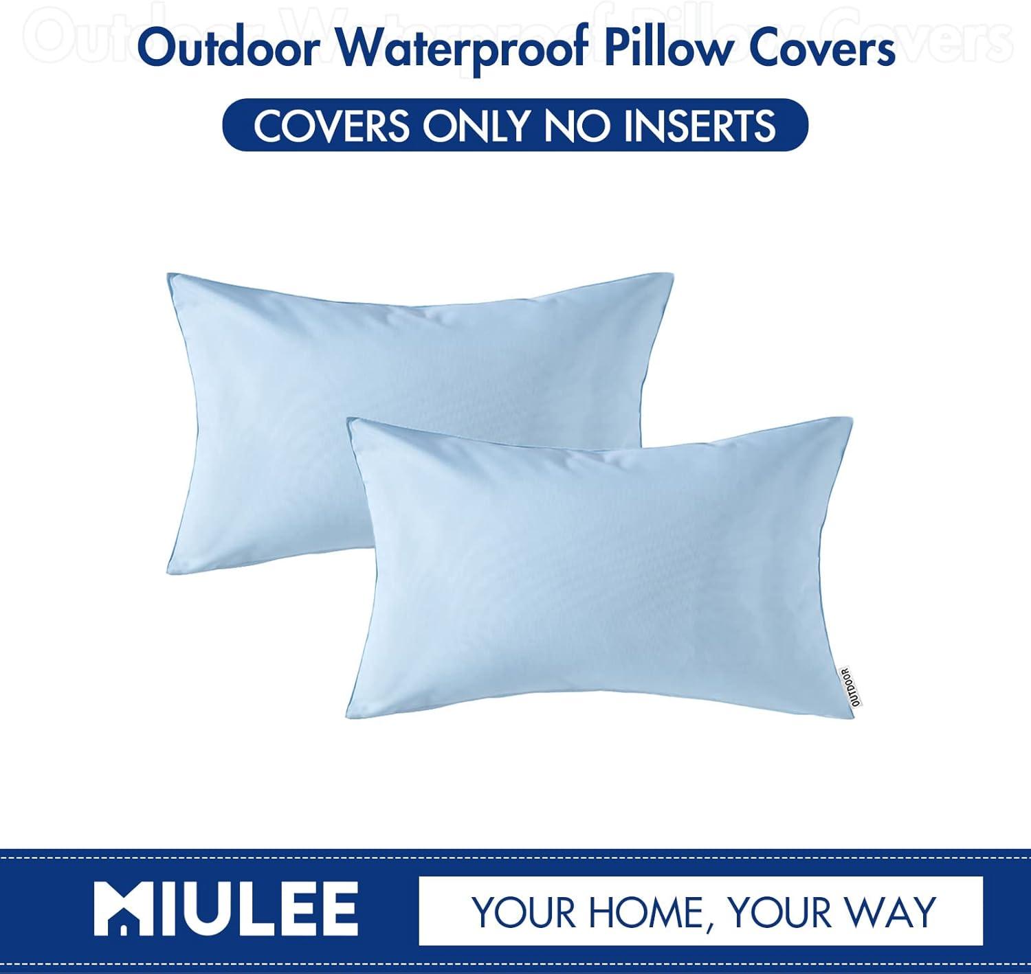 imageMIULEE Pack of 2 Decorative Outdoor Waterproof Pillow Covers Square Garden Cushion Sham Throw Pillowcase Shell for Spring Patio Tent Couch 18x18 Inch Teal BlueLight Blue