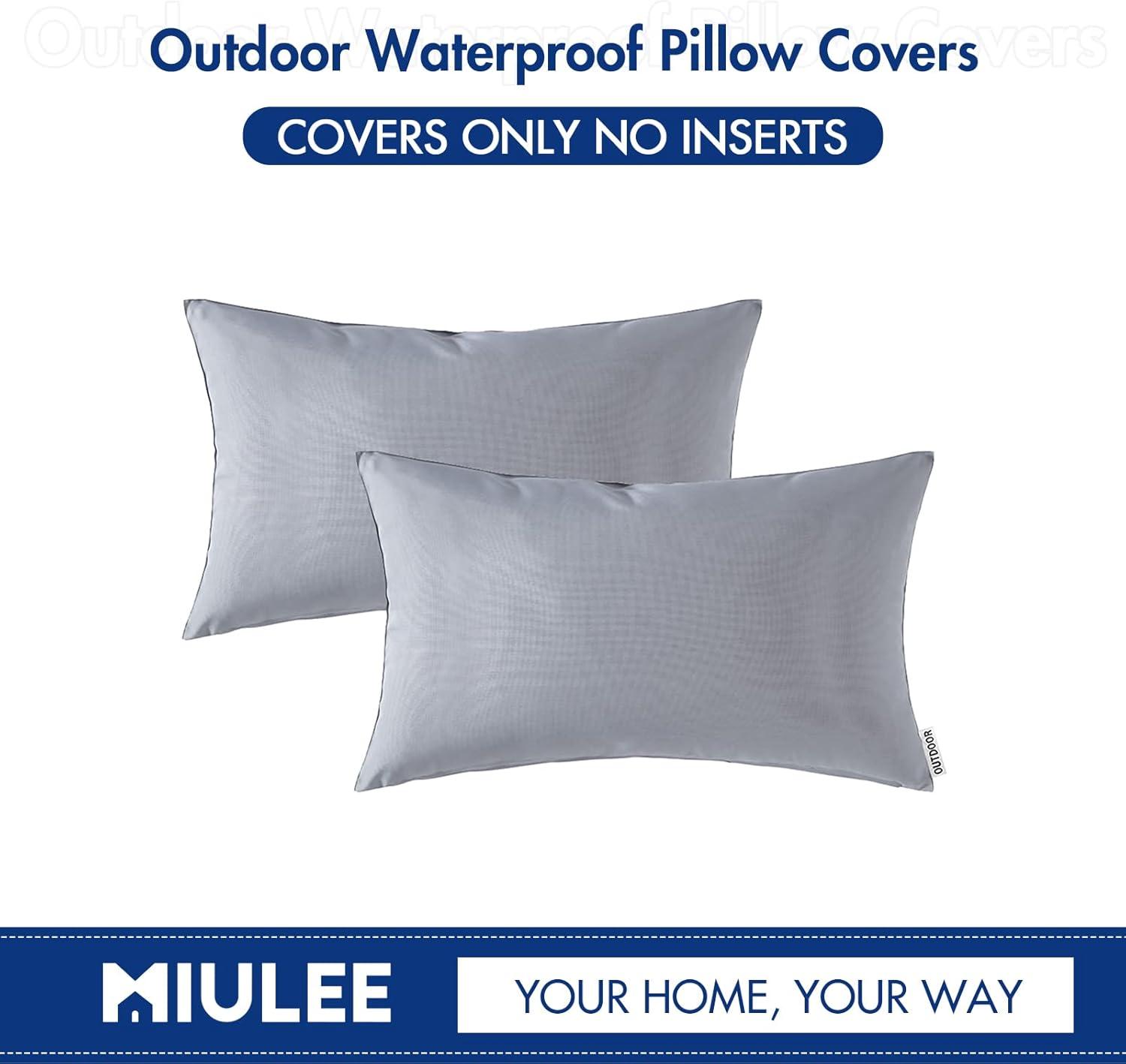 imageMIULEE Pack of 2 Decorative Outdoor Waterproof Pillow Covers Square Garden Cushion Sham Throw Pillowcase Shell for Spring Patio Tent Couch 18x18 Inch Teal BlueLight Grey