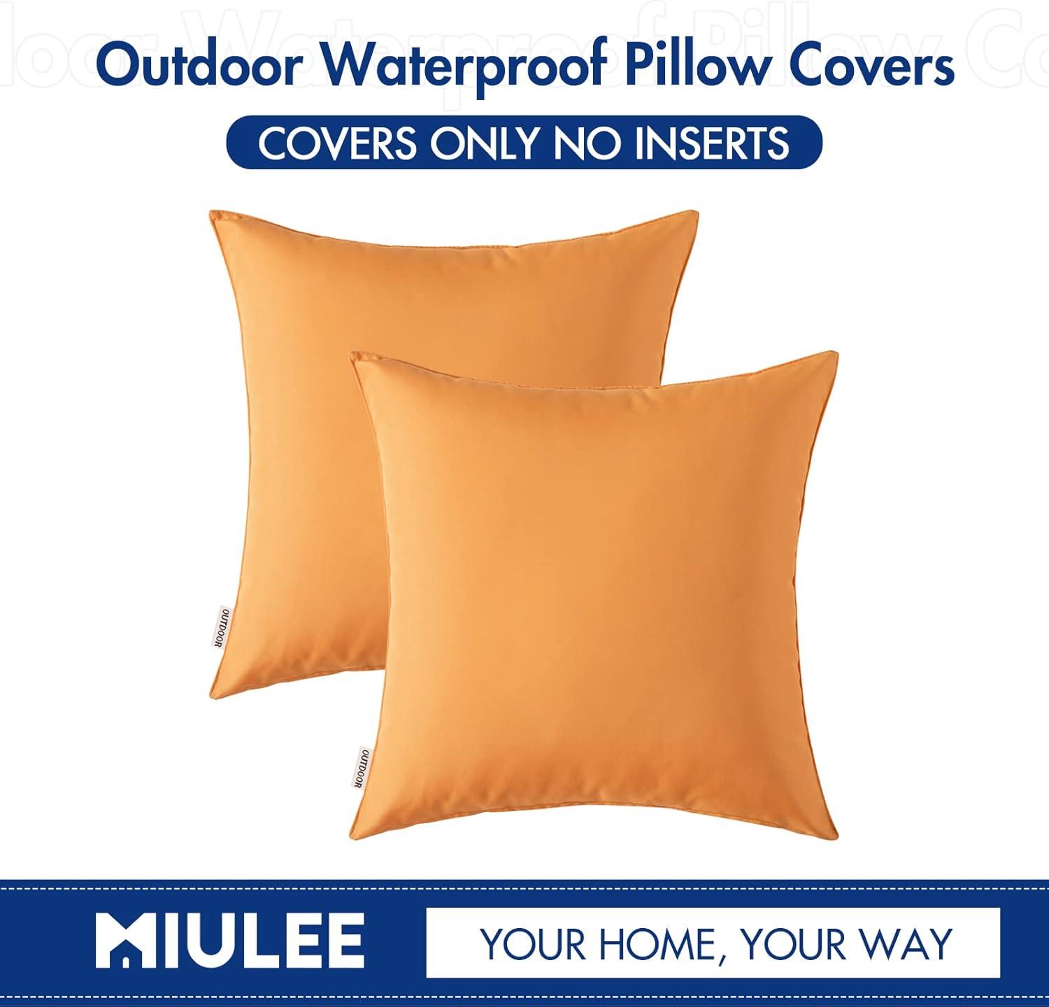 imageMIULEE Pack of 2 Decorative Outdoor Waterproof Pillow Covers Square Garden Cushion Sham Throw Pillowcase Shell for Spring Patio Tent Couch 18x18 Inch Teal BlueOrange Yellow