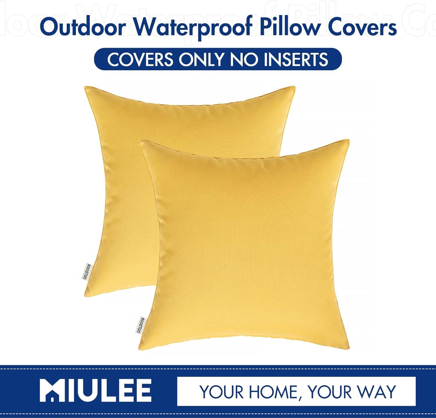 imageMIULEE Pack of 2 Decorative Outdoor Waterproof Pillow Covers Square Garden Cushion Sham Throw Pillowcase Shell for Spring Patio Tent Couch 18x18 Inch Teal BlueYellow