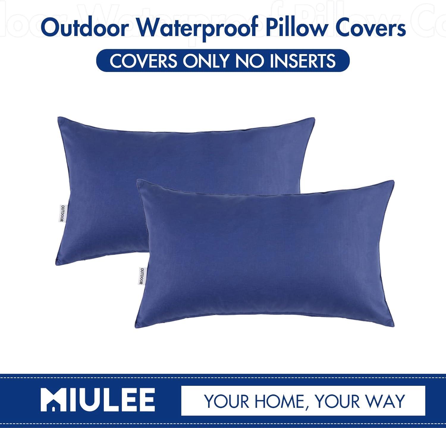 imageMIULEE Pack of 2 Decorative Outdoor Waterproof Pillow Covers Square Garden Cushion Sham Throw Pillowcase Shell for Spring Patio Tent Couch 18x18 Inch Teal BlueNavy Blue
