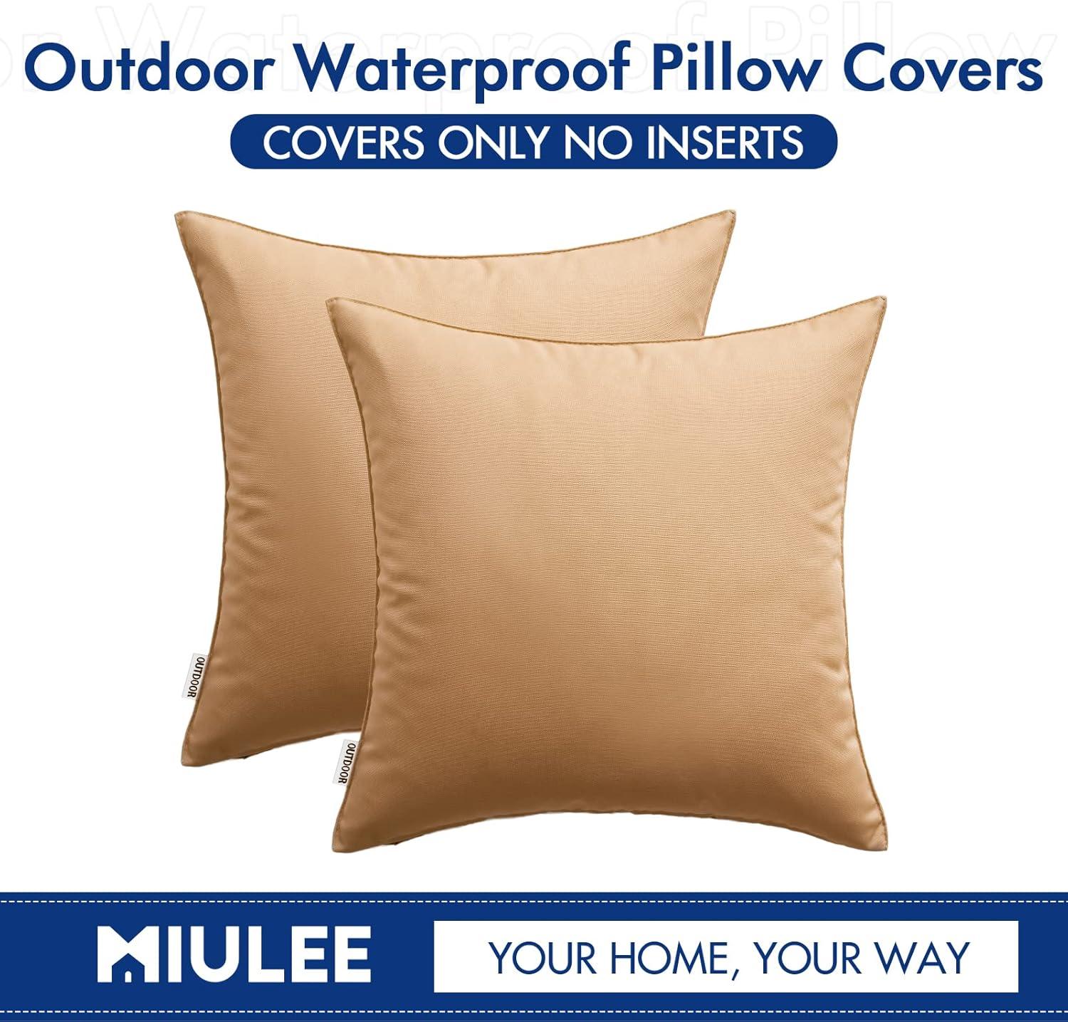 imageMIULEE Pack of 2 Decorative Outdoor Waterproof Pillow Covers Square Garden Cushion Sham Throw Pillowcase Shell for Spring Patio Tent Couch 18x18 Inch Teal BlueLight Brown