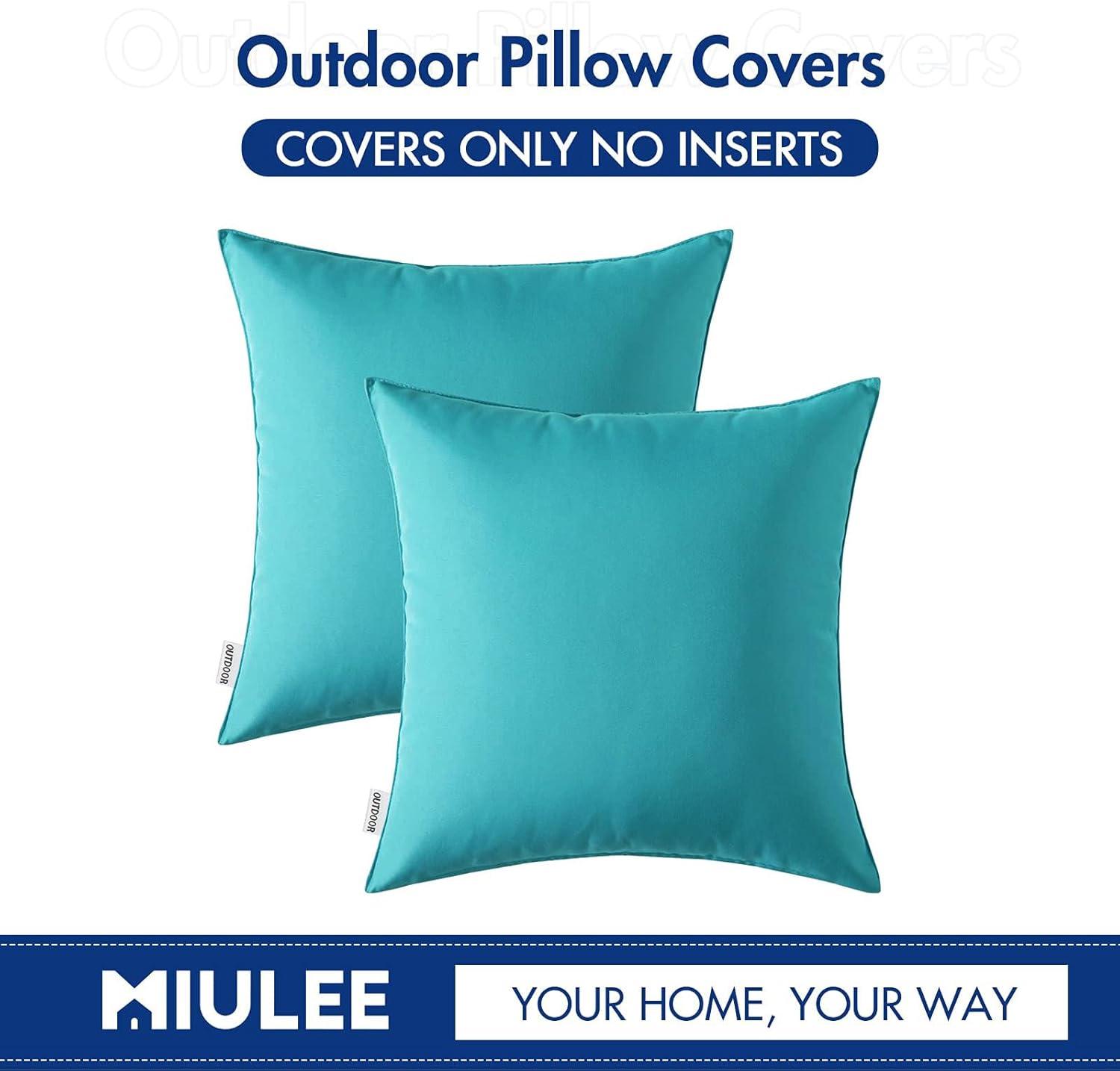 imageMIULEE Pack of 2 Decorative Outdoor Waterproof Pillow Covers Square Garden Cushion Sham Throw Pillowcase Shell for Spring Patio Tent Couch 18x18 Inch Teal BlueTurquoise