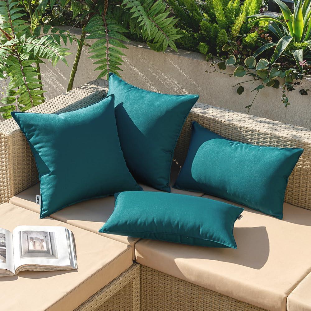 imageMIULEE Pack of 2 Decorative Outdoor Waterproof Pillow Covers Square Garden Cushion Sham Throw Pillowcase Shell for Spring Patio Tent Couch 18x18 Inch Teal BlueTeal Blue