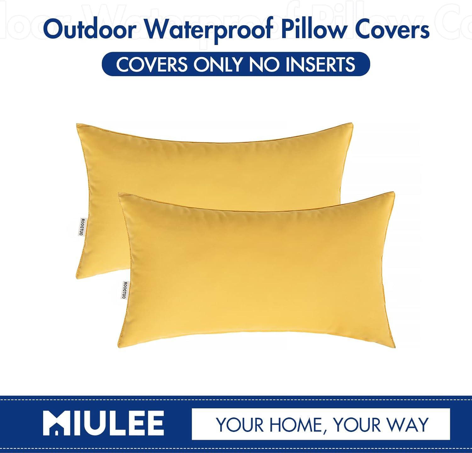 imageMIULEE Pack of 2 Decorative Outdoor Waterproof Pillow Covers Square Garden Cushion Sham Throw Pillowcase Shell for Spring Patio Tent Couch 18x18 Inch Teal BlueYellow