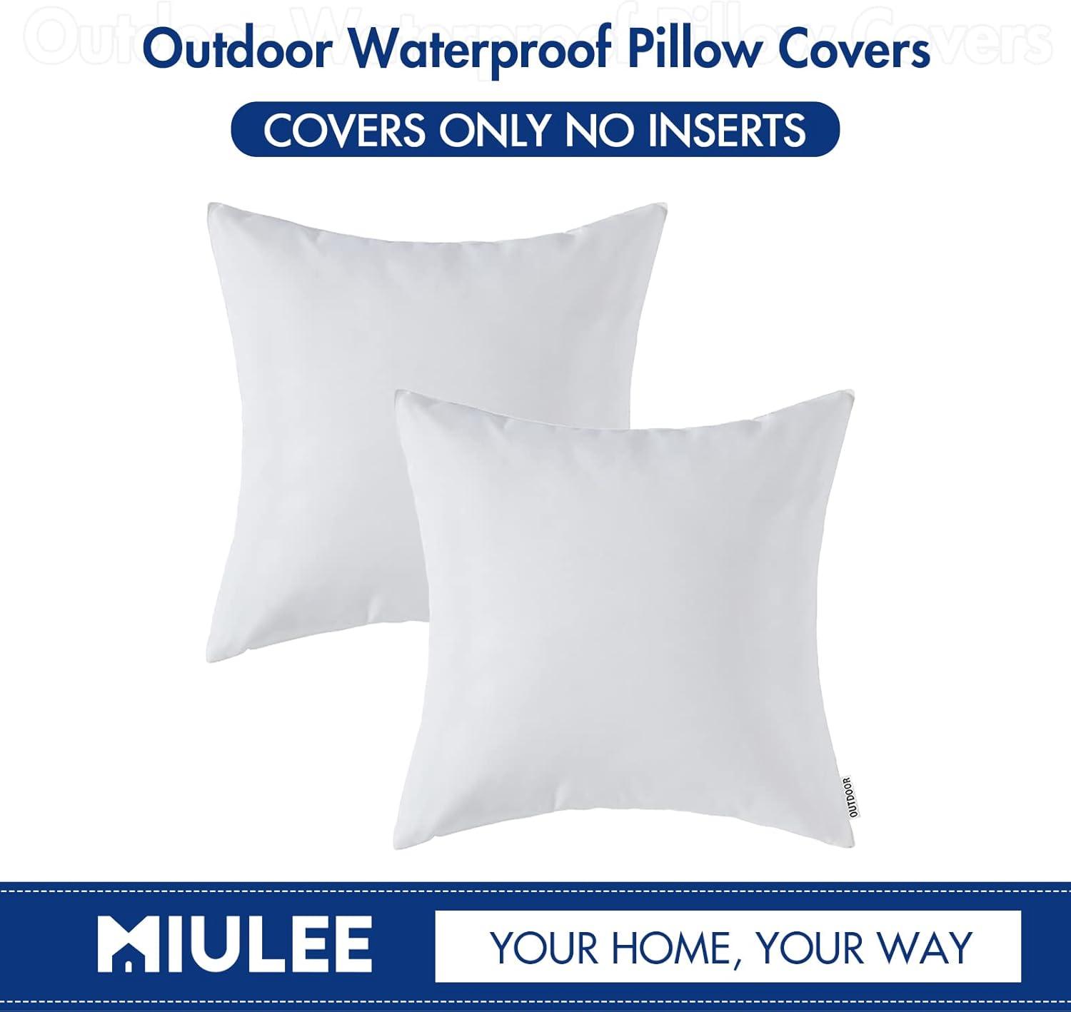imageMIULEE Pack of 2 Decorative Outdoor Waterproof Pillow Covers Square Garden Cushion Sham Throw Pillowcase Shell for Spring Patio Tent Couch 18x18 Inch Teal BlueWhite