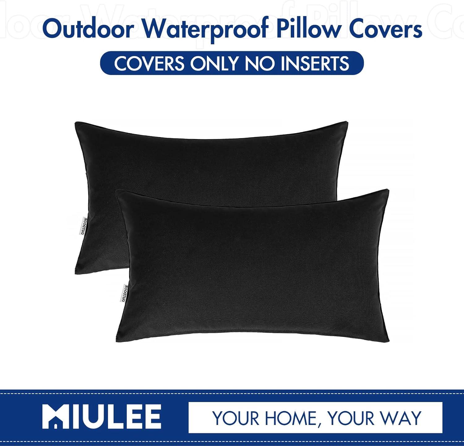 imageMIULEE Pack of 2 Decorative Outdoor Waterproof Pillow Covers Square Garden Cushion Sham Throw Pillowcase Shell for Spring Patio Tent Couch 18x18 Inch Teal BlueBlack