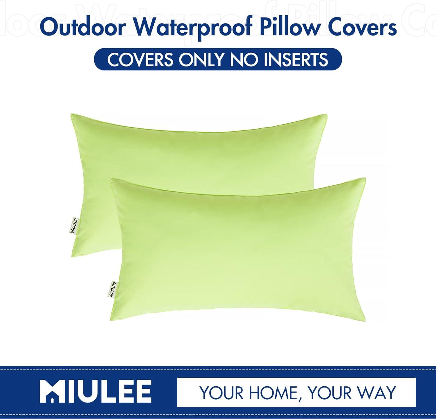 imageMIULEE Pack of 2 Decorative Outdoor Waterproof Pillow Covers Square Garden Cushion Sham Throw Pillowcase Shell for Spring Patio Tent Couch 18x18 Inch Teal BluePale Green