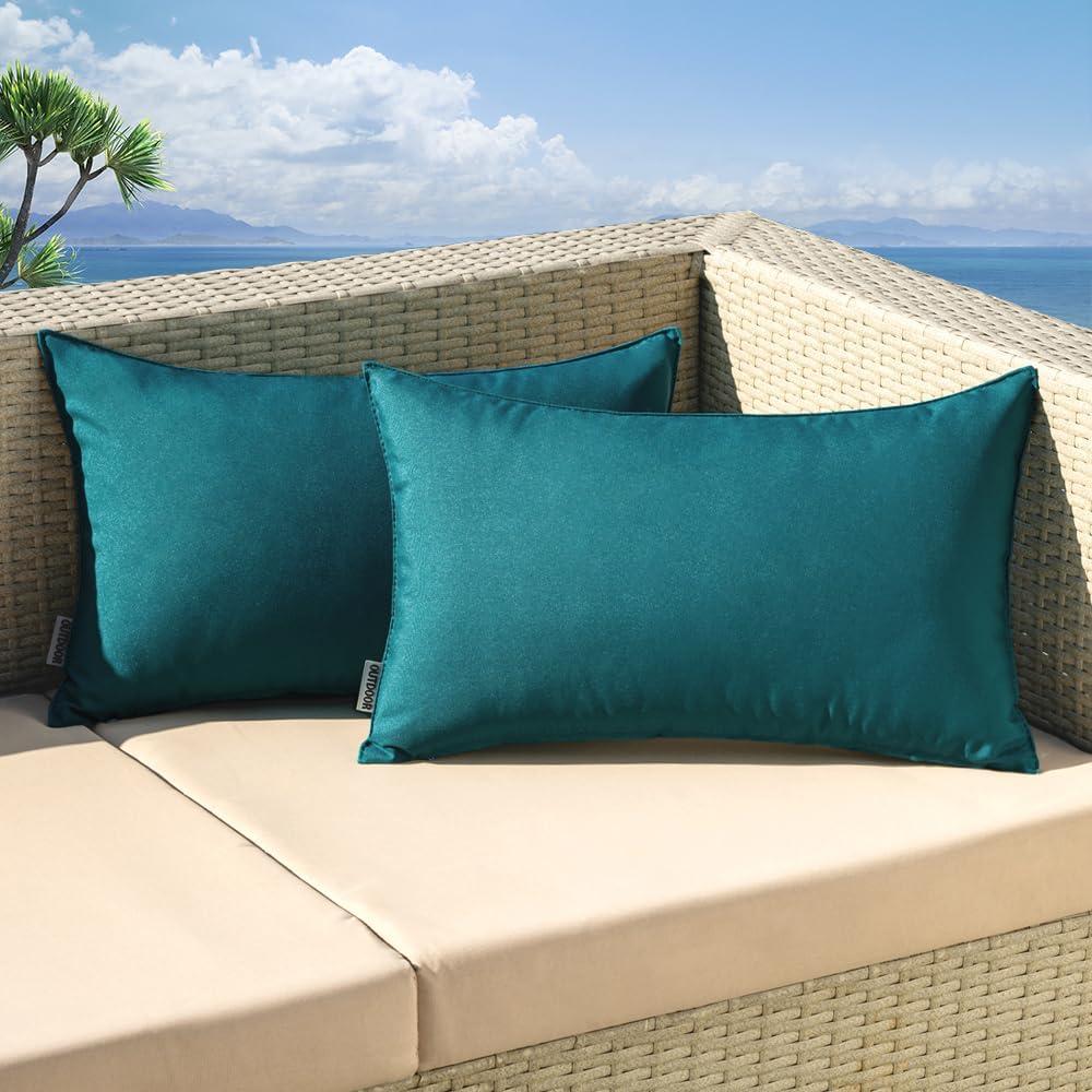 imageMIULEE Pack of 2 Decorative Outdoor Waterproof Pillow Covers Square Garden Cushion Sham Throw Pillowcase Shell for Spring Patio Tent Couch 18x18 Inch Teal BlueTeal Blue