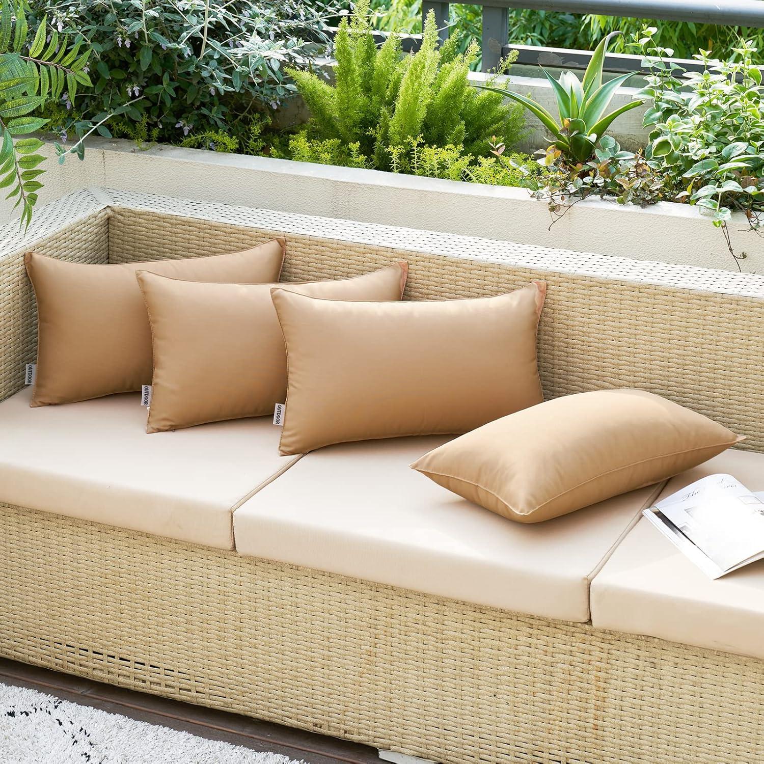 imageMIULEE Pack of 2 Decorative Outdoor Waterproof Pillow Covers Square Garden Cushion Sham Throw Pillowcase Shell for Spring Patio Tent Couch 18x18 Inch Teal BlueLight Brown