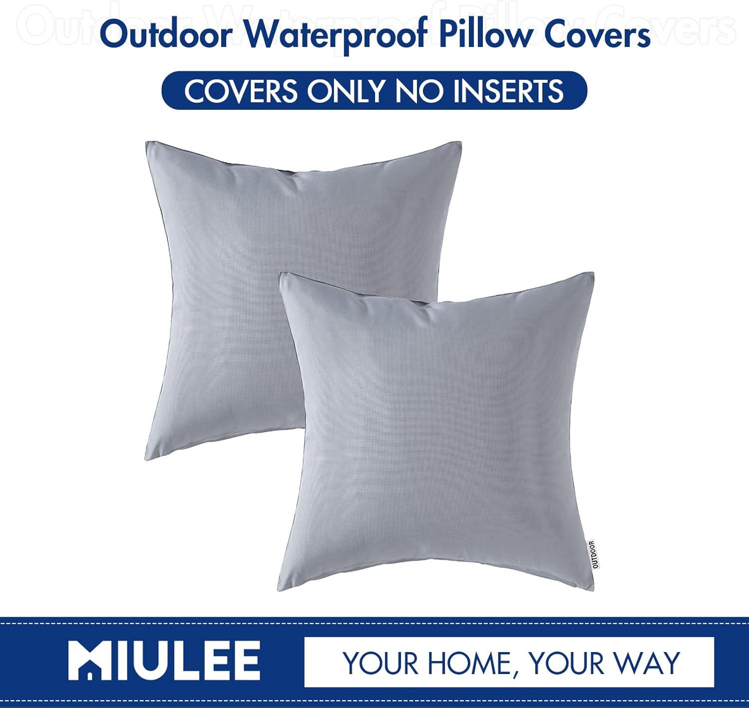 imageMIULEE Pack of 2 Decorative Outdoor Waterproof Pillow Covers Square Garden Cushion Sham Throw Pillowcase Shell for Spring Patio Tent Couch 18x18 Inch Teal BlueLight Grey
