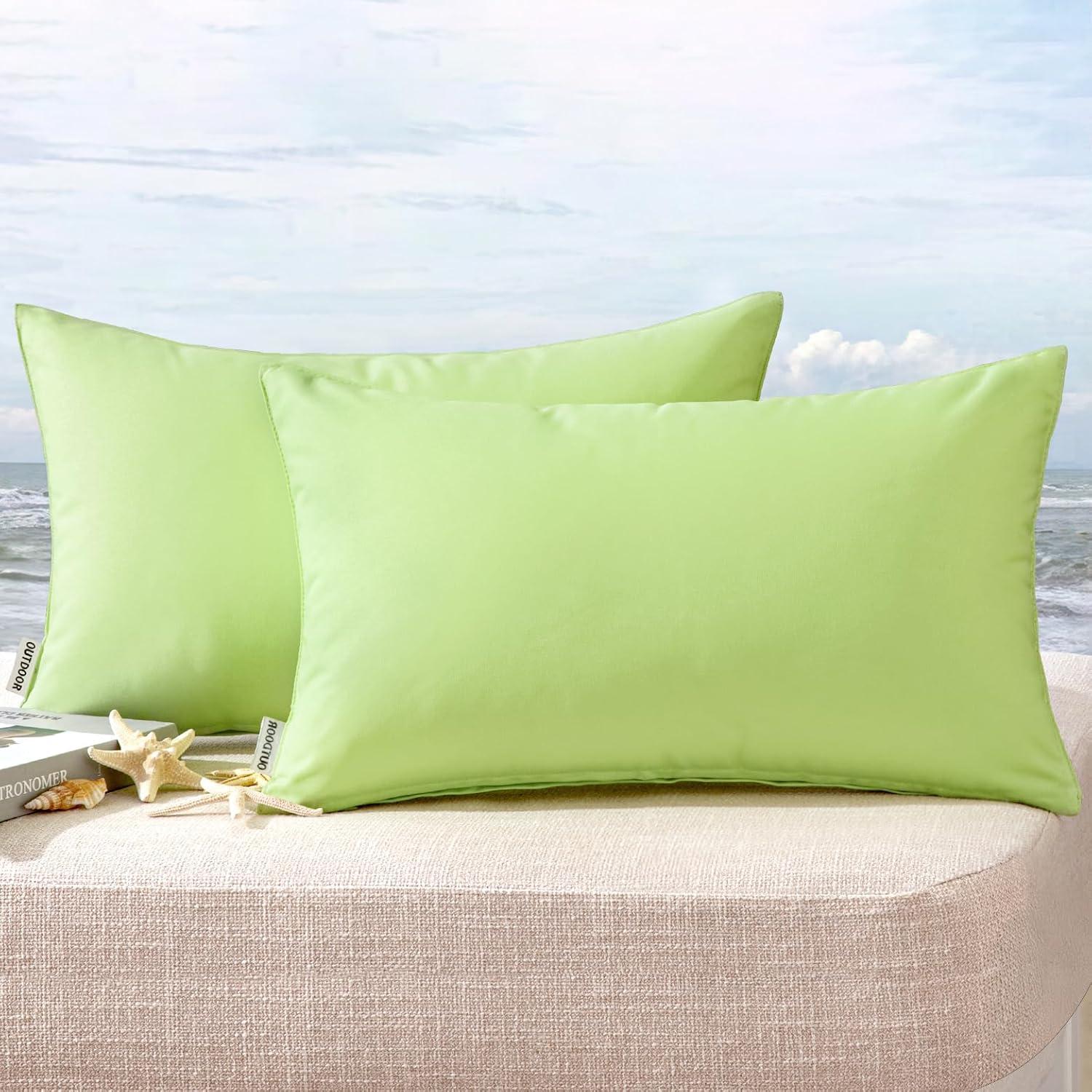 imageMIULEE Pack of 2 Decorative Outdoor Waterproof Pillow Covers Square Garden Cushion Sham Throw Pillowcase Shell for Spring Patio Tent Couch 18x18 Inch Teal BluePale Green