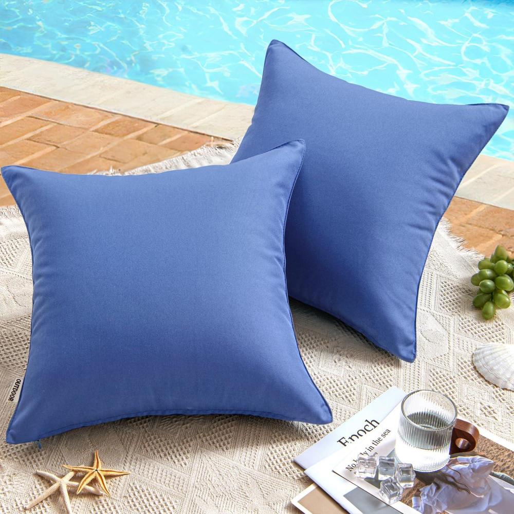 imageMIULEE Pack of 2 Decorative Outdoor Waterproof Pillow Covers Square Garden Cushion Sham Throw Pillowcase Shell for Spring Patio Tent Couch 18x18 Inch Teal BlueRoyal Blue