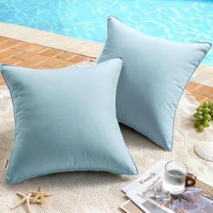 MIULEE Pack of 2 Decorative Outdoor Waterproof Pillow Covers Square Garden Cushion Sham Throw Pillowcase Shell for Spring Patio Tent Couch 18×18 Inch Teal Blue(Blue)