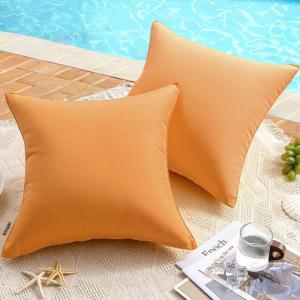 MIULEE Pack of 2 Decorative Outdoor Waterproof Pillow Covers Square Garden Cushion Sham Throw Pillowcase Shell for Spring Patio Tent Couch 18×18 Inch Teal Blue(Orange Yellow)