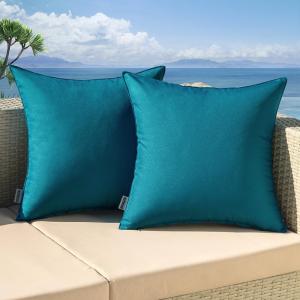 MIULEE Pack of 2 Decorative Outdoor Waterproof Pillow Covers Square Garden Cushion Sham Throw Pillowcase Shell for Spring Patio Tent Couch 18×18 Inch Teal Blue(Deep Blue)