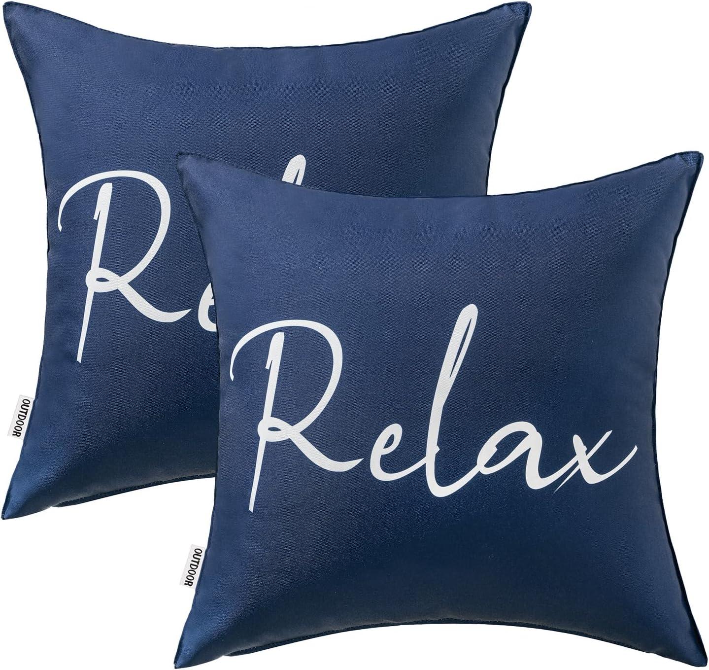 imageMIULEE Outdoor Waterproof Throw Pillow Covers Set of 2 Relax Decorative Outdoor Square Pillowcases for Chair Patio Garden Couch Tent Balcony Sofa Deep Blue 18x18 InchBlue