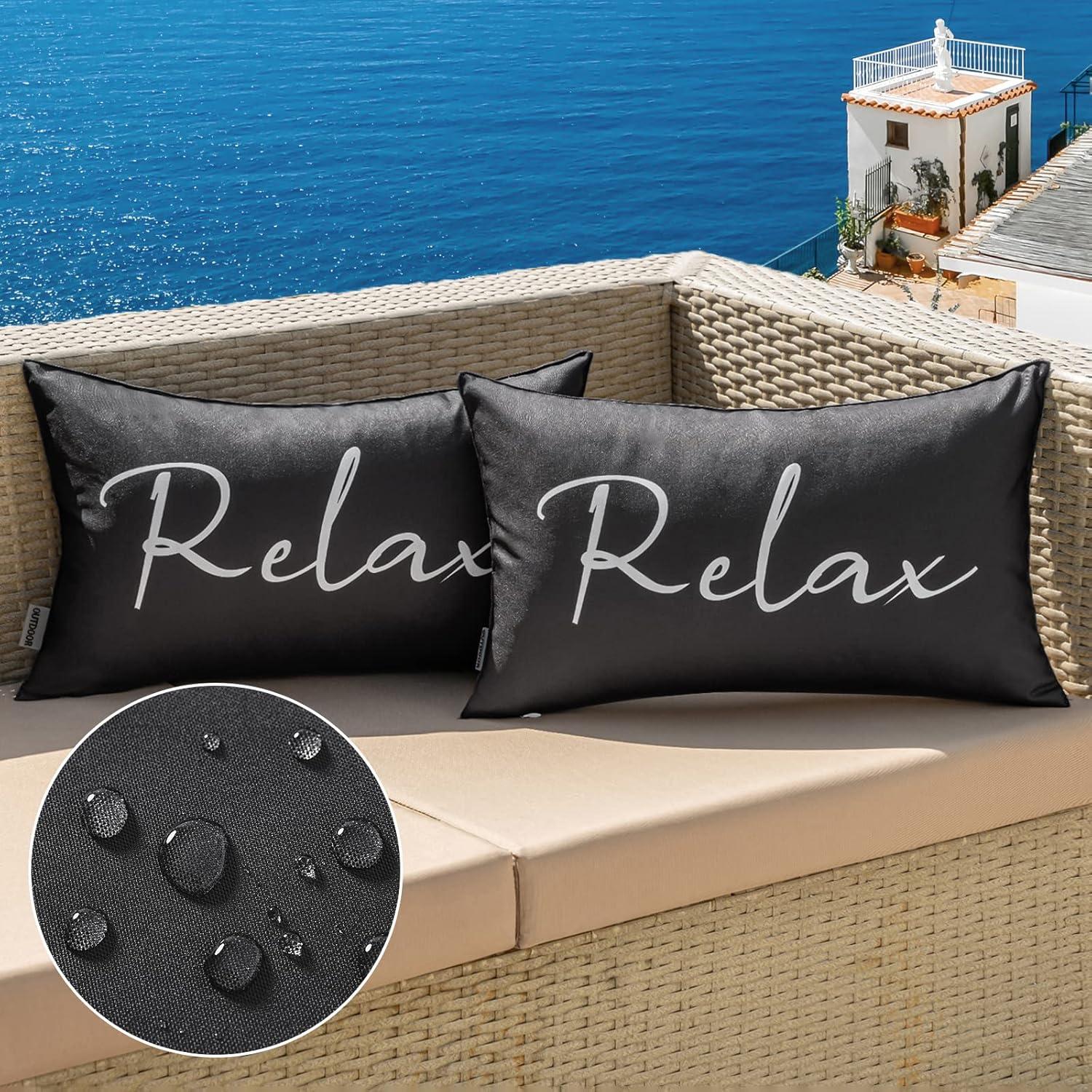 imageMIULEE Outdoor Waterproof Throw Pillow Covers Set of 2 Relax Decorative Outdoor Square Pillowcases for Chair Patio Garden Couch Tent Balcony Sofa Deep Blue 18x18 InchBlack