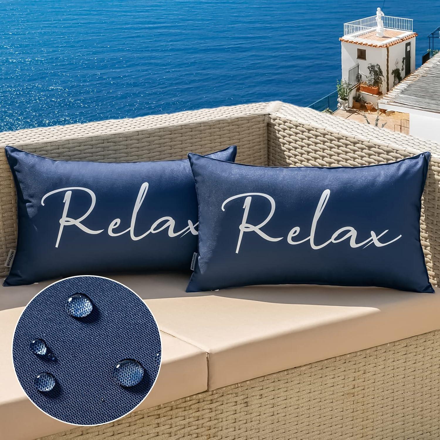 imageMIULEE Outdoor Waterproof Throw Pillow Covers Set of 2 Relax Decorative Outdoor Square Pillowcases for Chair Patio Garden Couch Tent Balcony Sofa Deep Blue 18x18 InchBlue