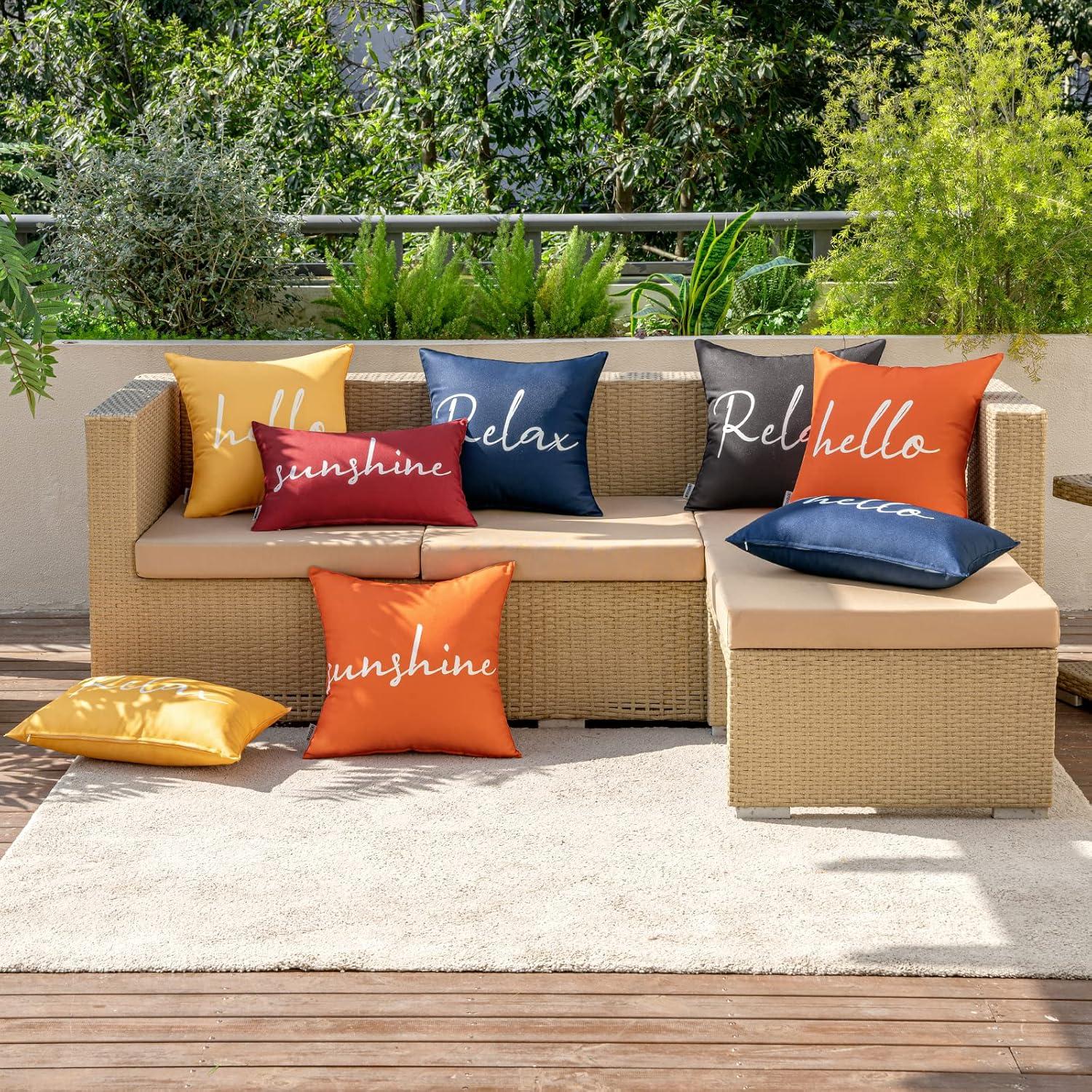imageMIULEE Outdoor Waterproof Throw Pillow Covers Set of 2 Relax Decorative Outdoor Square Pillowcases for Chair Patio Garden Couch Tent Balcony Sofa Deep Blue 18x18 InchYellow