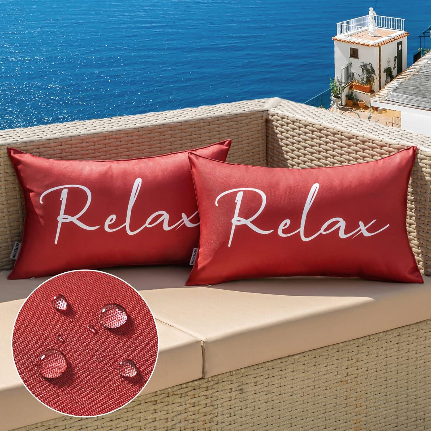 imageMIULEE Outdoor Waterproof Throw Pillow Covers Set of 2 Relax Decorative Outdoor Square Pillowcases for Chair Patio Garden Couch Tent Balcony Sofa Deep Blue 18x18 InchRed