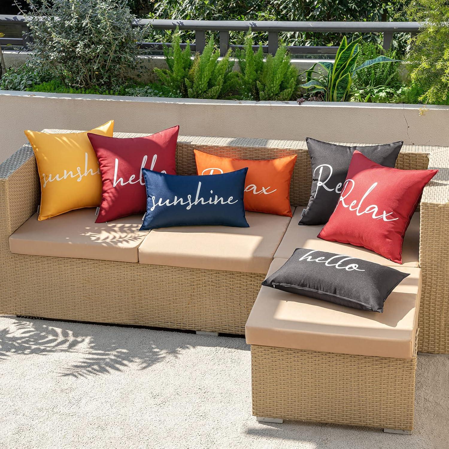imageMIULEE Outdoor Waterproof Throw Pillow Covers Set of 2 Relax Decorative Outdoor Square Pillowcases for Chair Patio Garden Couch Tent Balcony Sofa Deep Blue 18x18 InchRed