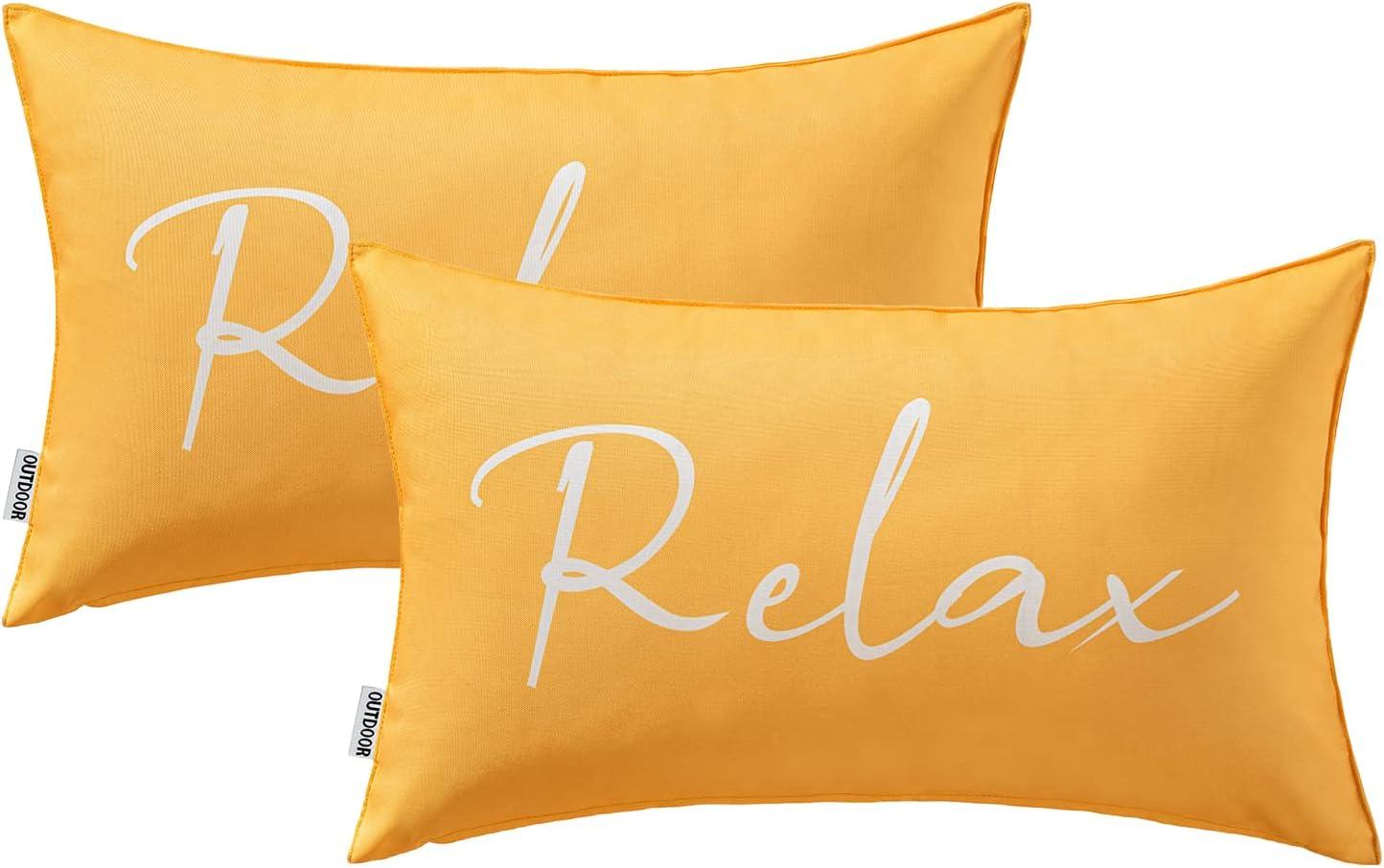 imageMIULEE Outdoor Waterproof Throw Pillow Covers Set of 2 Relax Decorative Outdoor Square Pillowcases for Chair Patio Garden Couch Tent Balcony Sofa Deep Blue 18x18 InchYellow