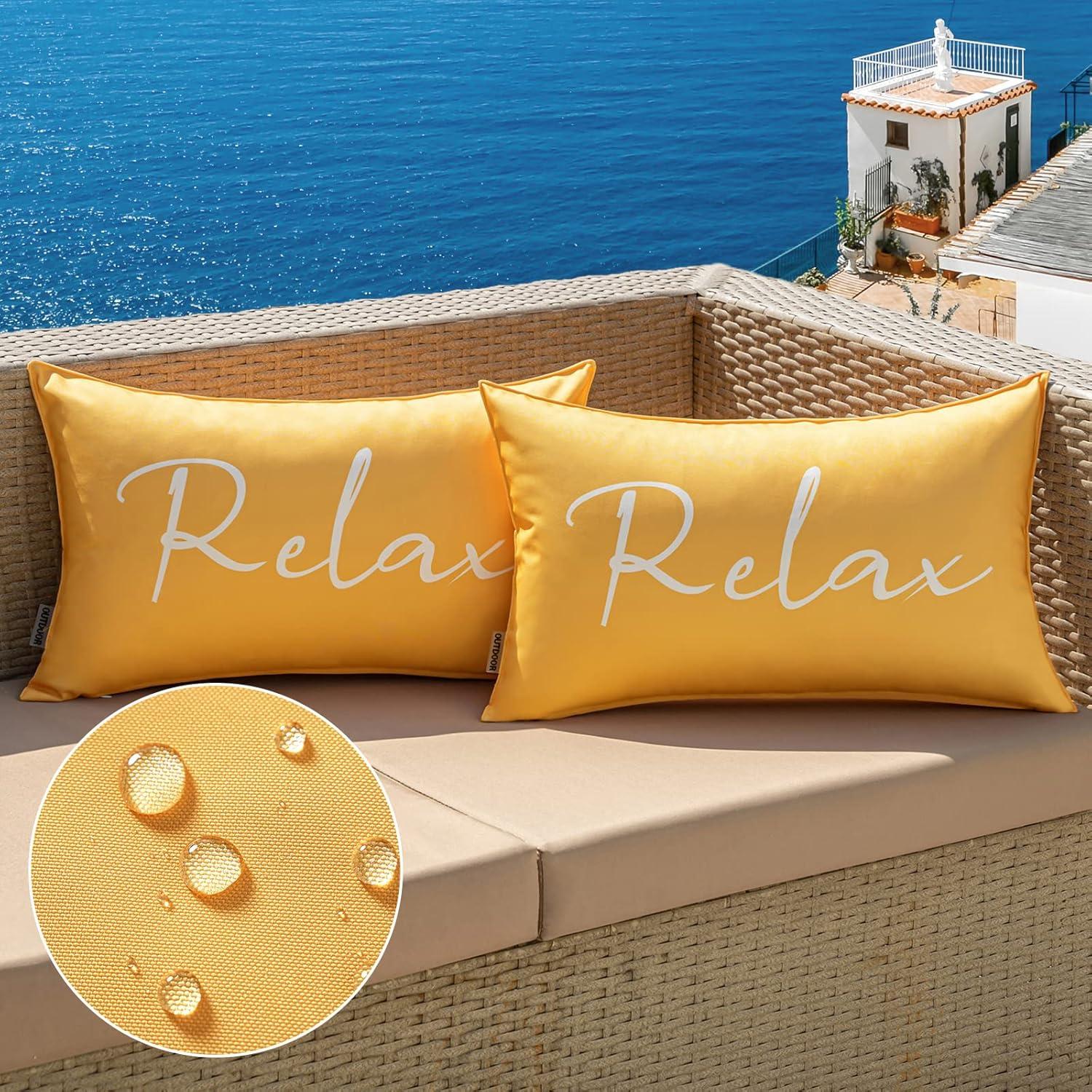 imageMIULEE Outdoor Waterproof Throw Pillow Covers Set of 2 Relax Decorative Outdoor Square Pillowcases for Chair Patio Garden Couch Tent Balcony Sofa Deep Blue 18x18 InchYellow