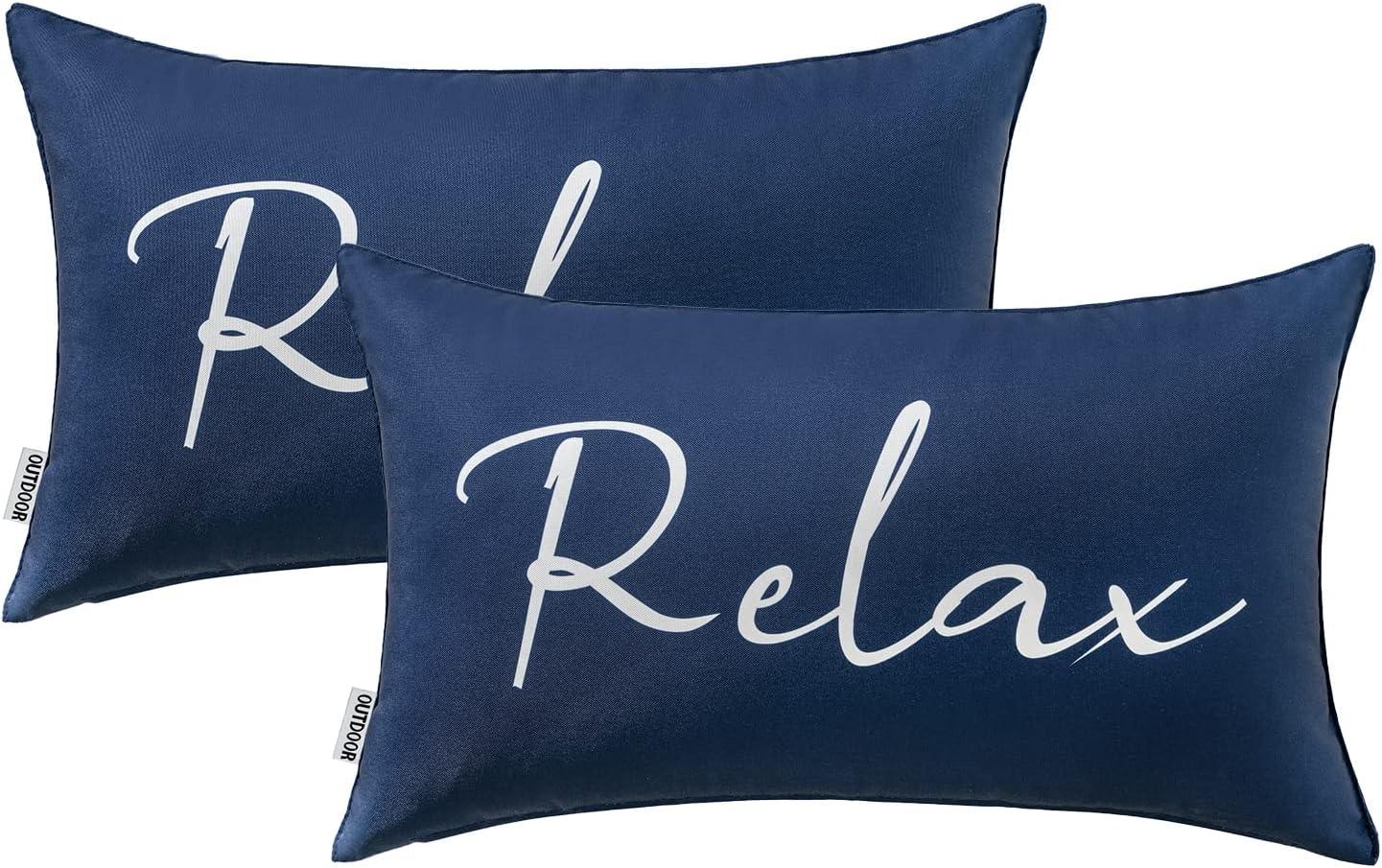 imageMIULEE Outdoor Waterproof Throw Pillow Covers Set of 2 Relax Decorative Outdoor Square Pillowcases for Chair Patio Garden Couch Tent Balcony Sofa Deep Blue 18x18 InchBlue