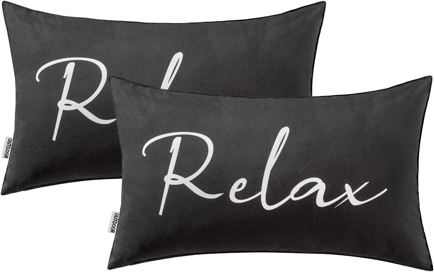 imageMIULEE Outdoor Waterproof Throw Pillow Covers Set of 2 Relax Decorative Outdoor Square Pillowcases for Chair Patio Garden Couch Tent Balcony Sofa Deep Blue 18x18 InchBlack
