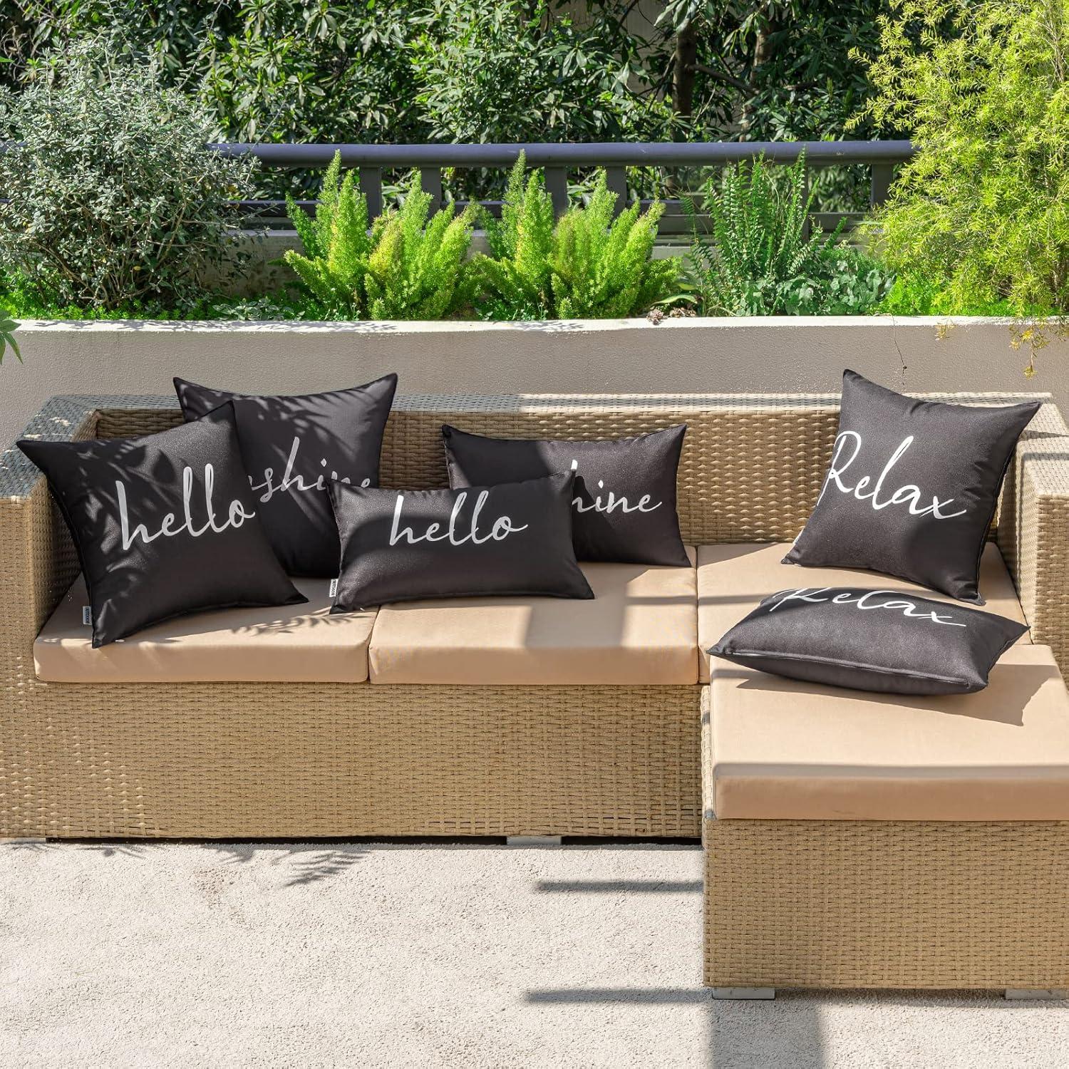 imageMIULEE Outdoor Waterproof Throw Pillow Covers Set of 2 Relax Decorative Outdoor Square Pillowcases for Chair Patio Garden Couch Tent Balcony Sofa Deep Blue 18x18 InchBlack