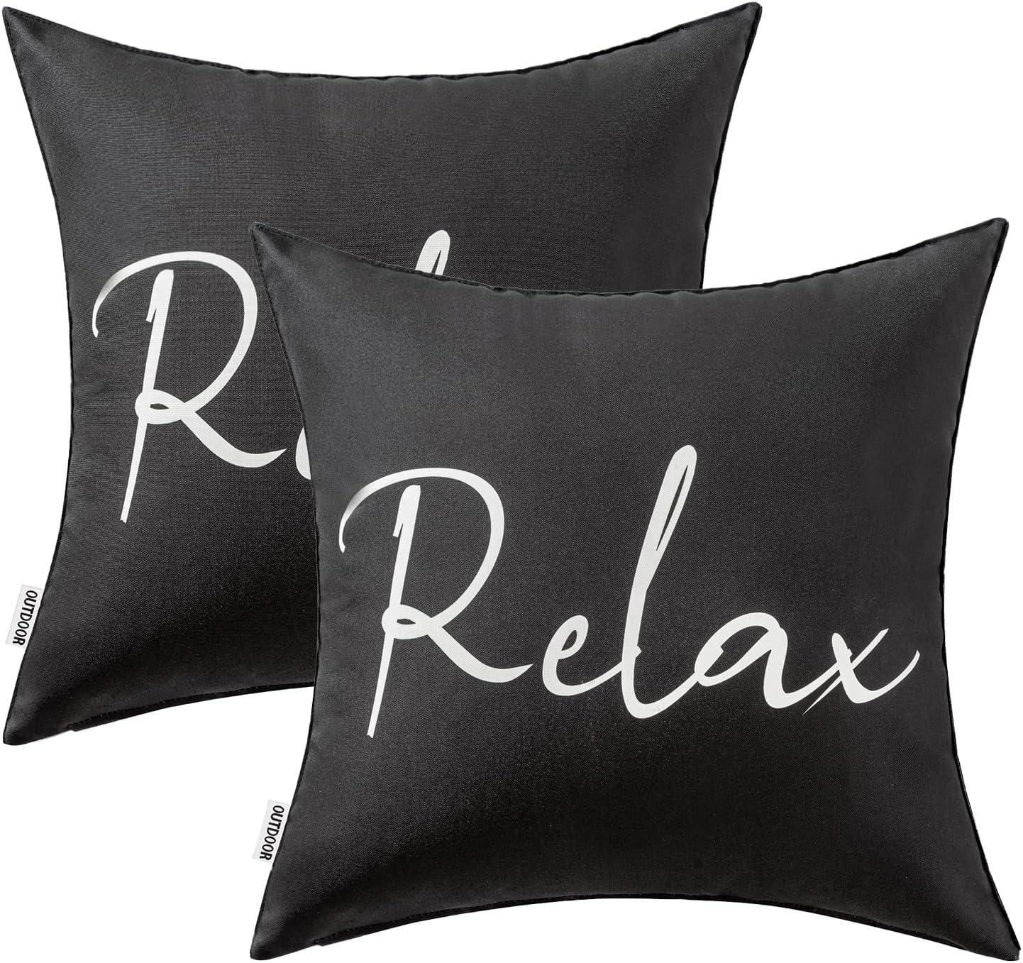 imageMIULEE Outdoor Waterproof Throw Pillow Covers Set of 2 Relax Decorative Outdoor Square Pillowcases for Chair Patio Garden Couch Tent Balcony Sofa Deep Blue 18x18 InchBlack
