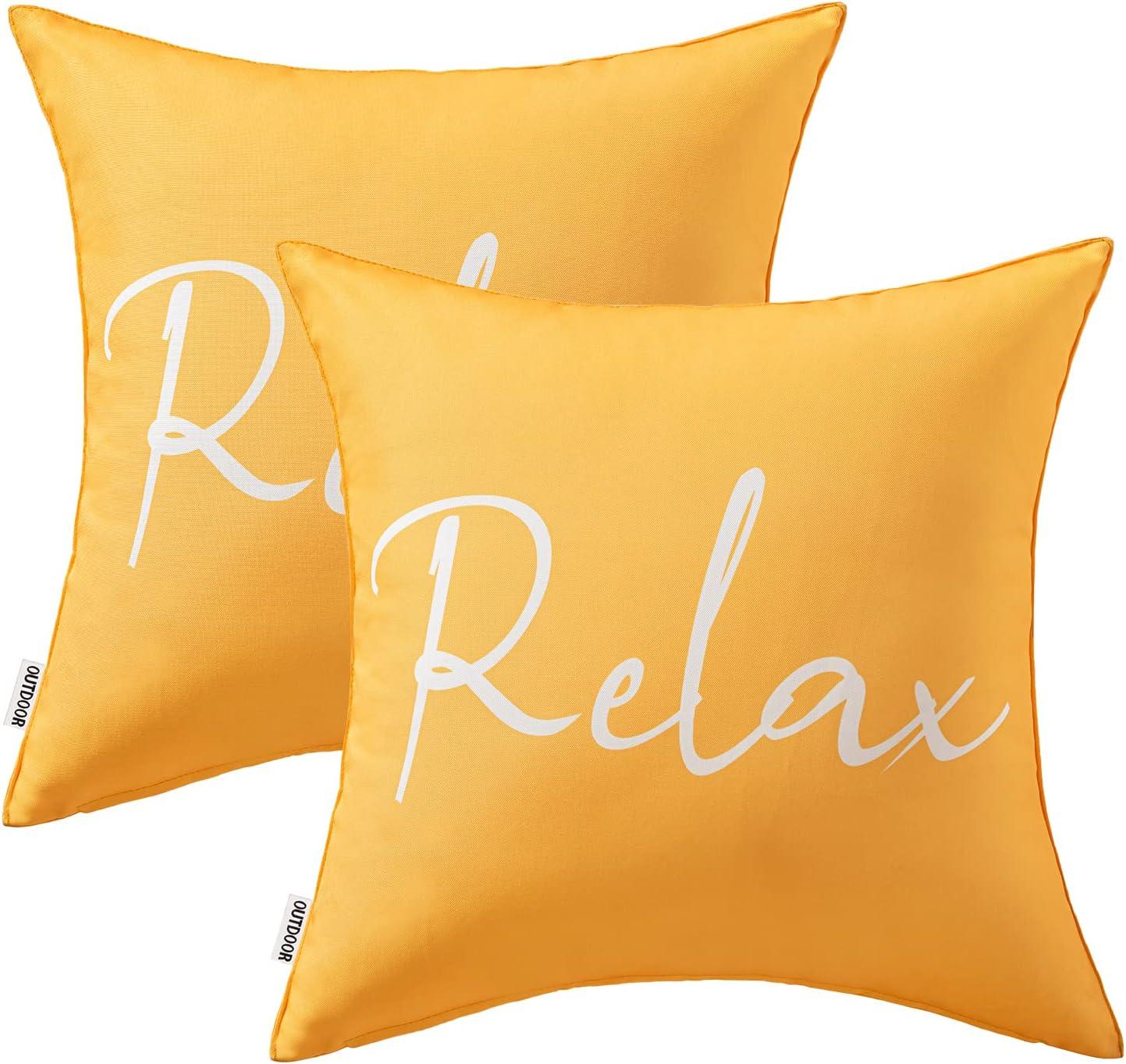 imageMIULEE Outdoor Waterproof Throw Pillow Covers Set of 2 Relax Decorative Outdoor Square Pillowcases for Chair Patio Garden Couch Tent Balcony Sofa Deep Blue 18x18 InchYellow