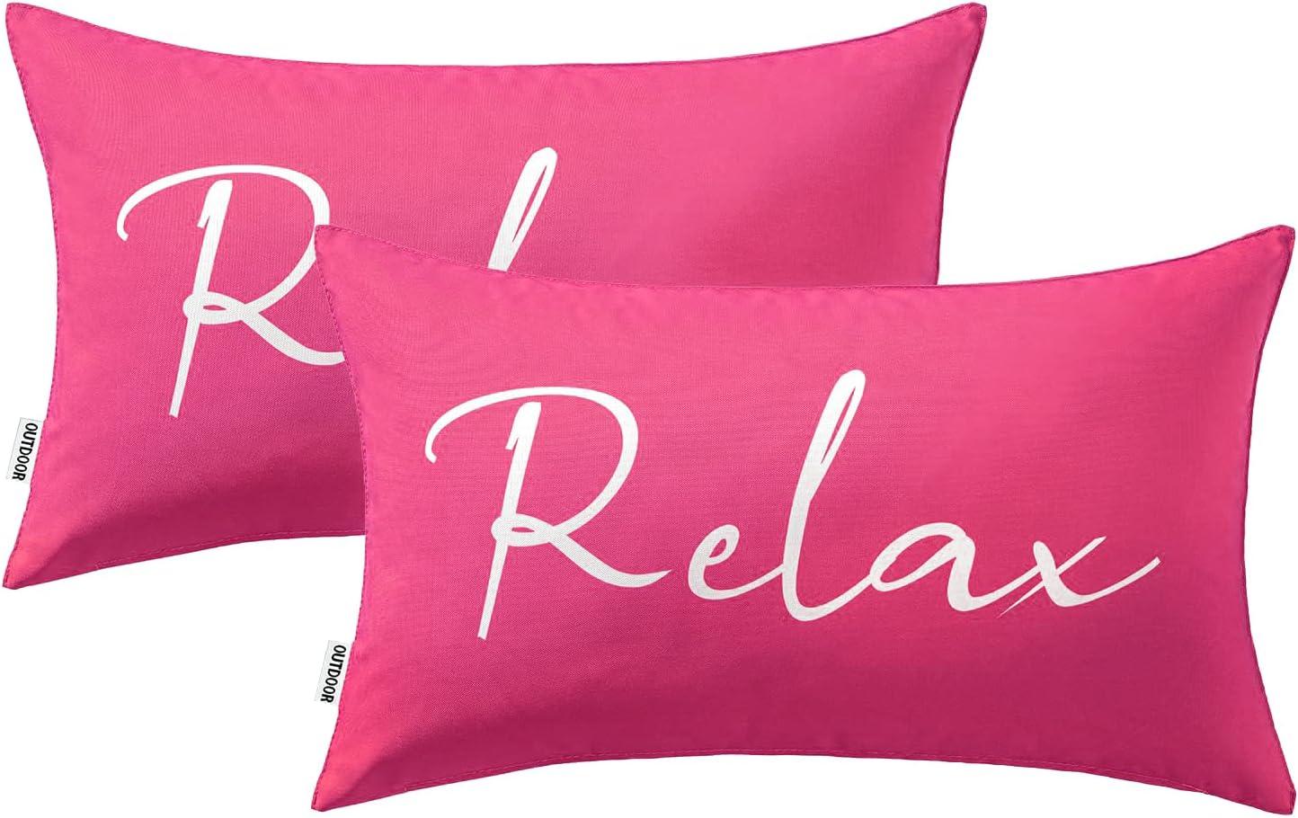 imageMIULEE Outdoor Waterproof Throw Pillow Covers Set of 2 Relax Decorative Outdoor Square Pillowcases for Chair Patio Garden Couch Tent Balcony Sofa Deep Blue 18x18 InchHot Pink