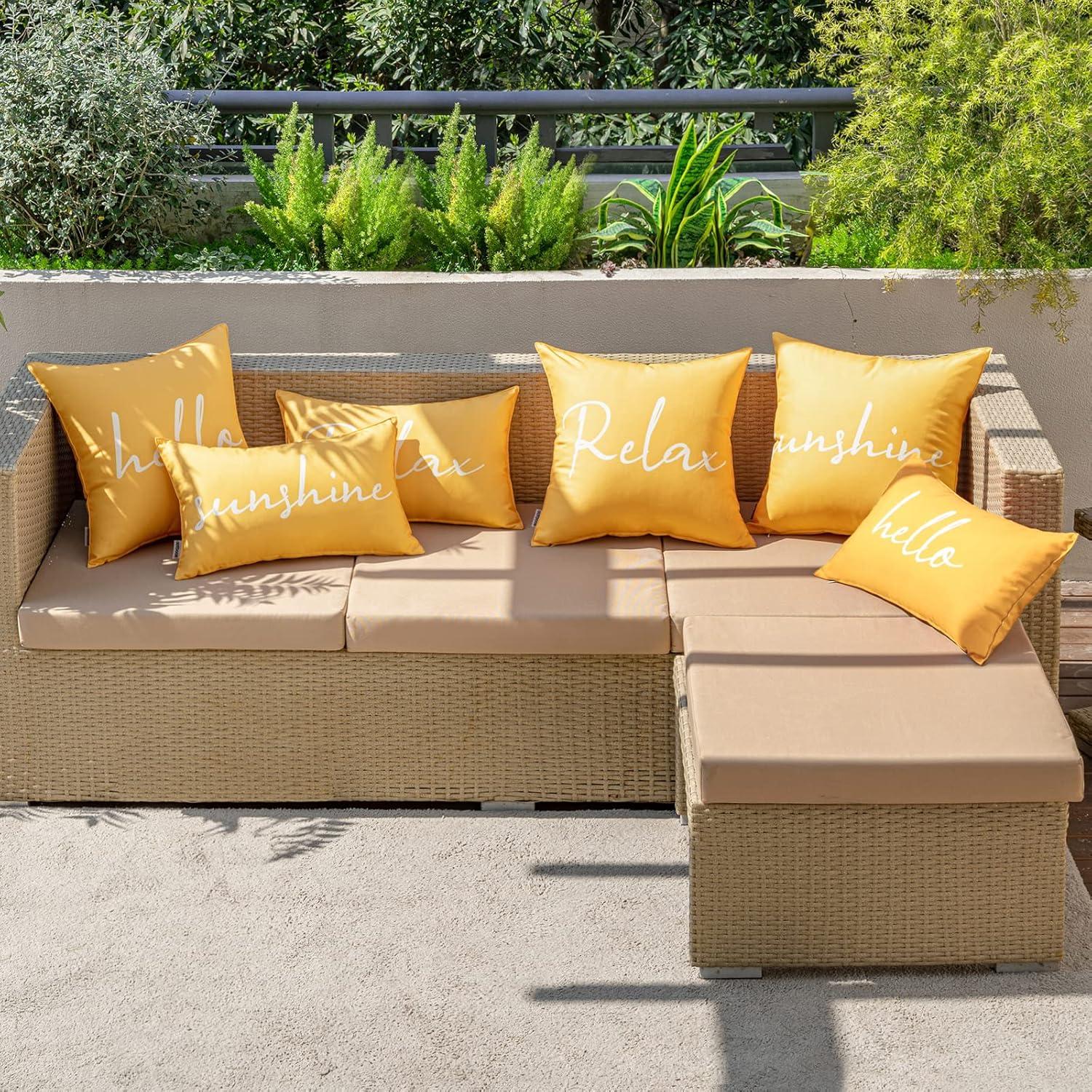 imageMIULEE Outdoor Waterproof Throw Pillow Covers Set of 2 Relax Decorative Outdoor Square Pillowcases for Chair Patio Garden Couch Tent Balcony Sofa Deep Blue 18x18 InchYellow