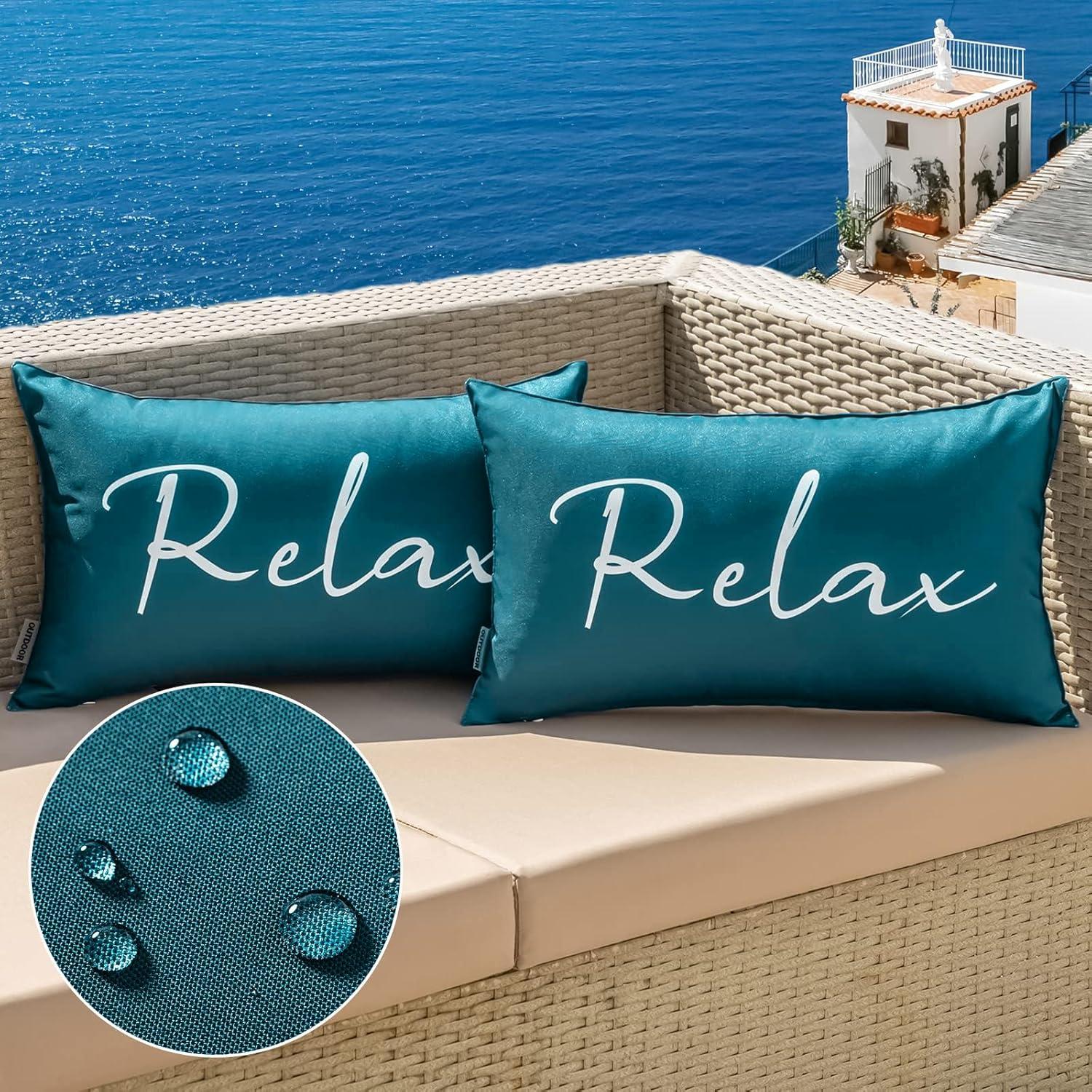 imageMIULEE Outdoor Waterproof Throw Pillow Covers Set of 2 Relax Decorative Outdoor Square Pillowcases for Chair Patio Garden Couch Tent Balcony Sofa Deep Blue 18x18 InchDeep Blue