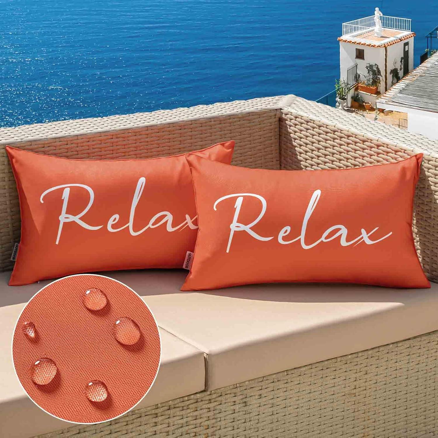 imageMIULEE Outdoor Waterproof Throw Pillow Covers Set of 2 Relax Decorative Outdoor Square Pillowcases for Chair Patio Garden Couch Tent Balcony Sofa Deep Blue 18x18 InchCoral Red
