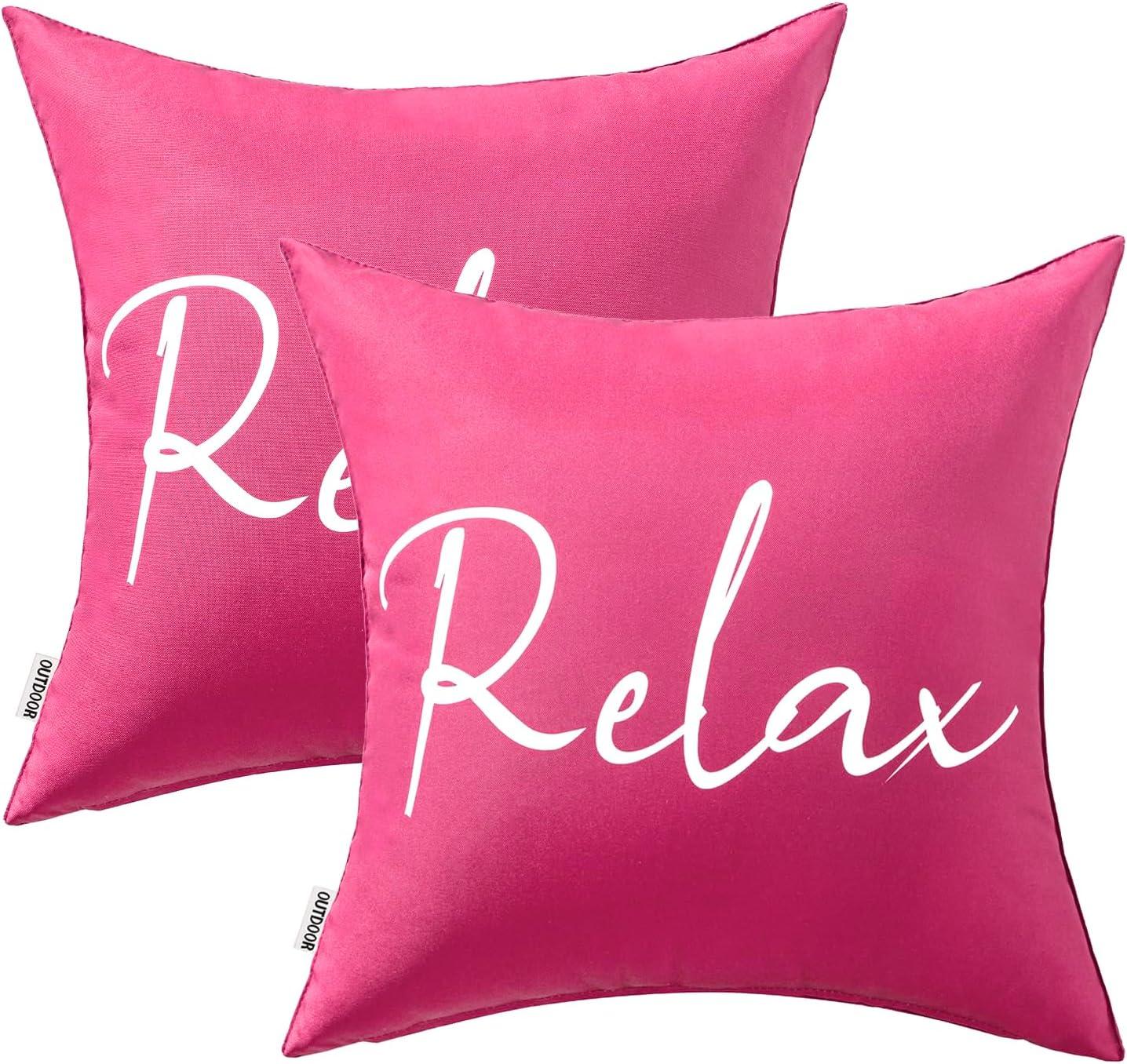 imageMIULEE Outdoor Waterproof Throw Pillow Covers Set of 2 Relax Decorative Outdoor Square Pillowcases for Chair Patio Garden Couch Tent Balcony Sofa Deep Blue 18x18 InchHot Pink
